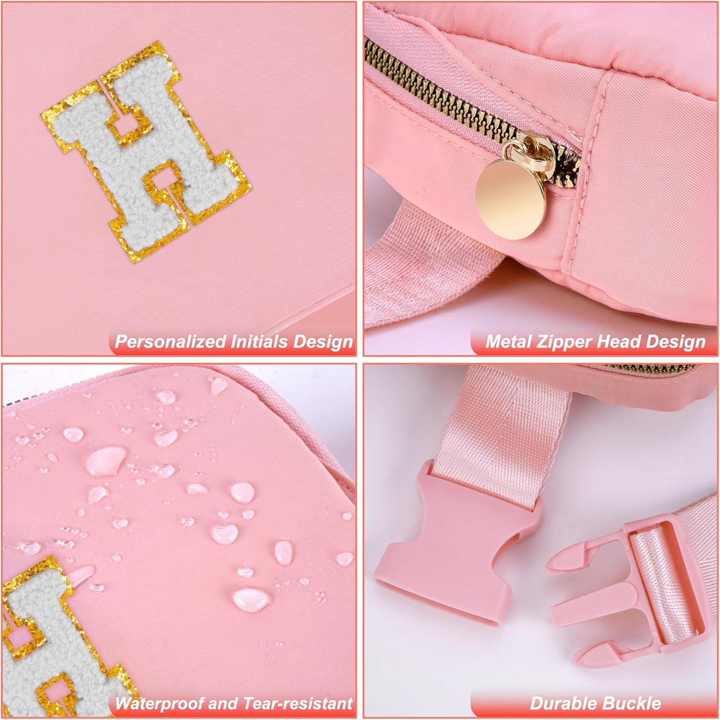 Monogrammed Gifts for Women - Fanny Pack, Crossbody Bag for Kids & Teens, Trendy Everywhere Belt Bag, Fashion Waist Pack, Initial White H, Peach