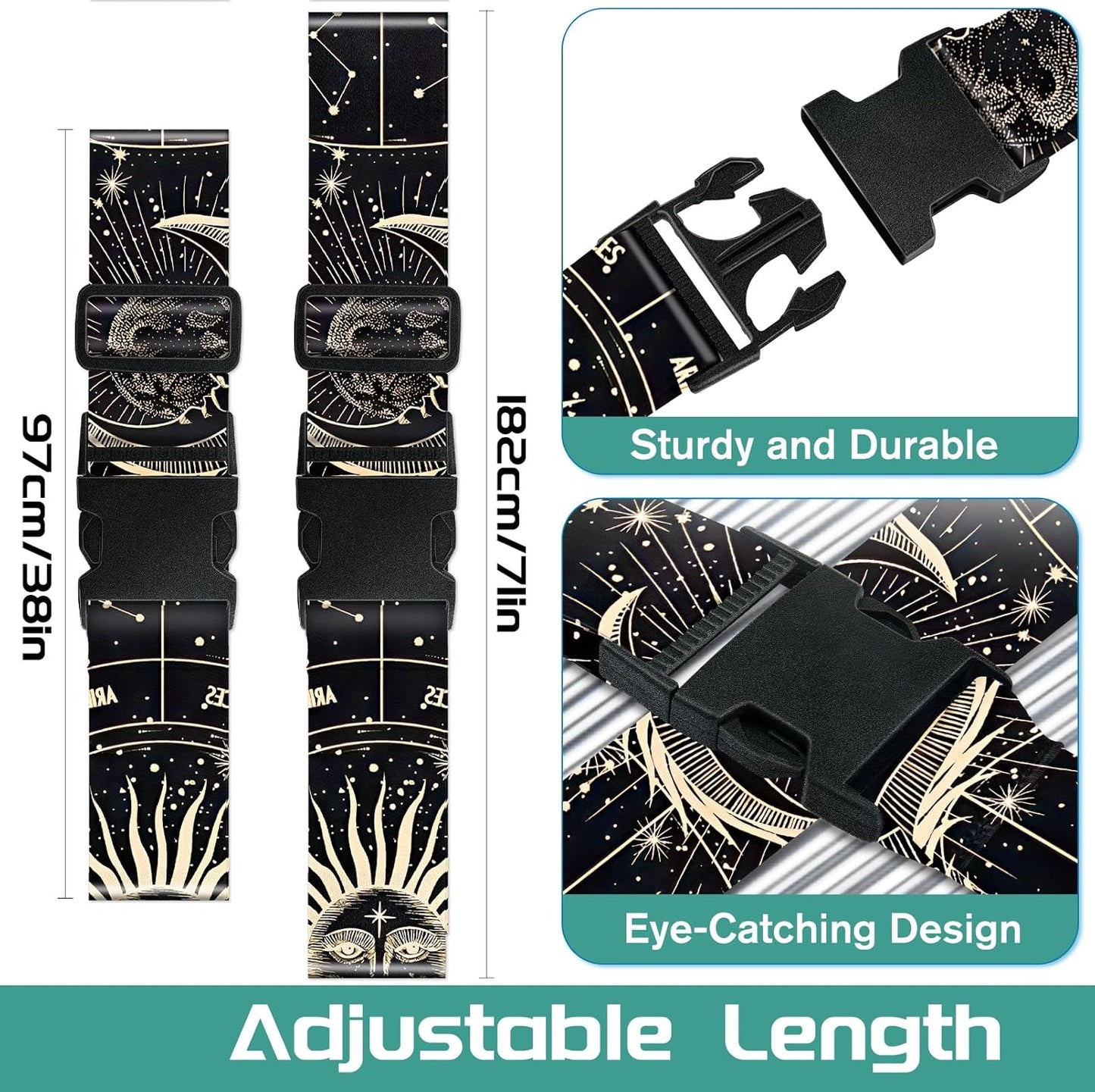 Slohif Luggage Straps for Suitcases Travel Belt Accessories Luggage Connector Identifiers 2 Pack Over Handle with Buckle Unique Nylon Adjustable Strap for Sleeping Bag Car Seat Moon