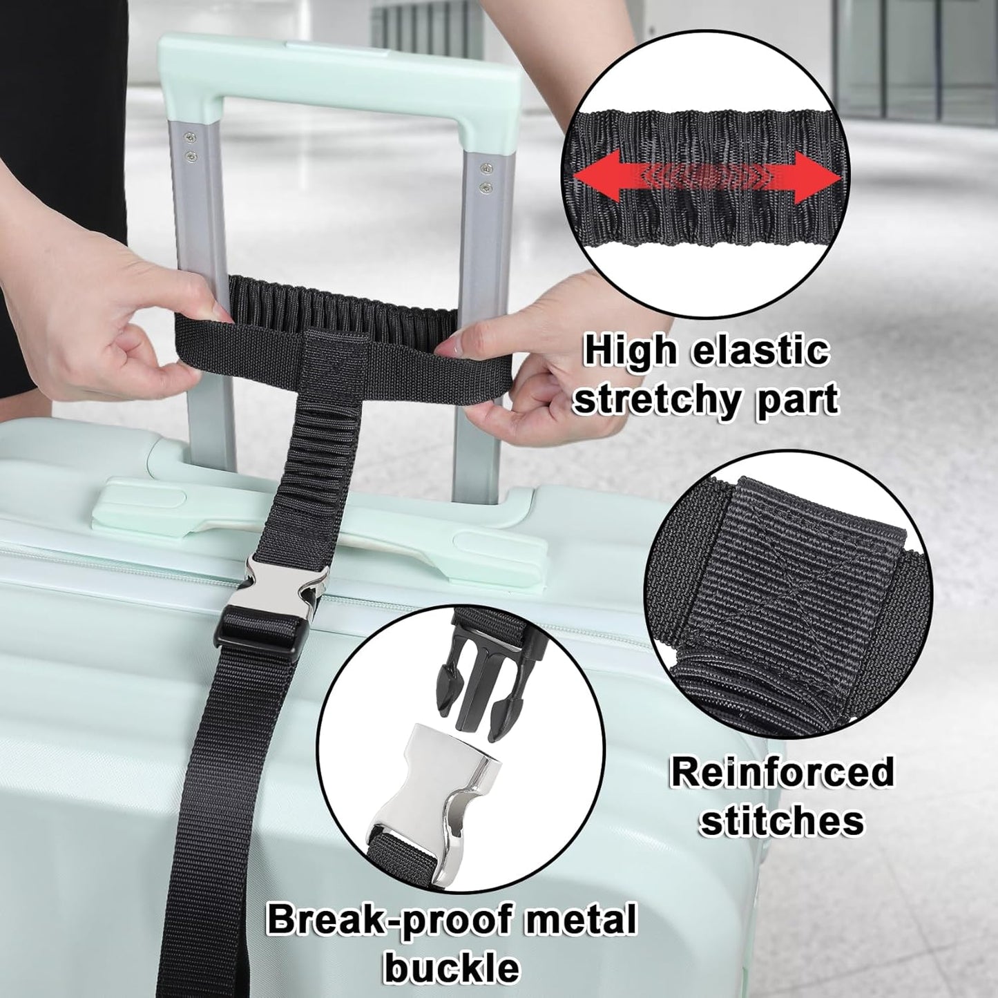 Vigorport Luggage Straps, Metal Luggage Connector Straps for Suitcases, Stretchable Add A Bag Adjustable Attachment Accessories Belts (Black, Large)