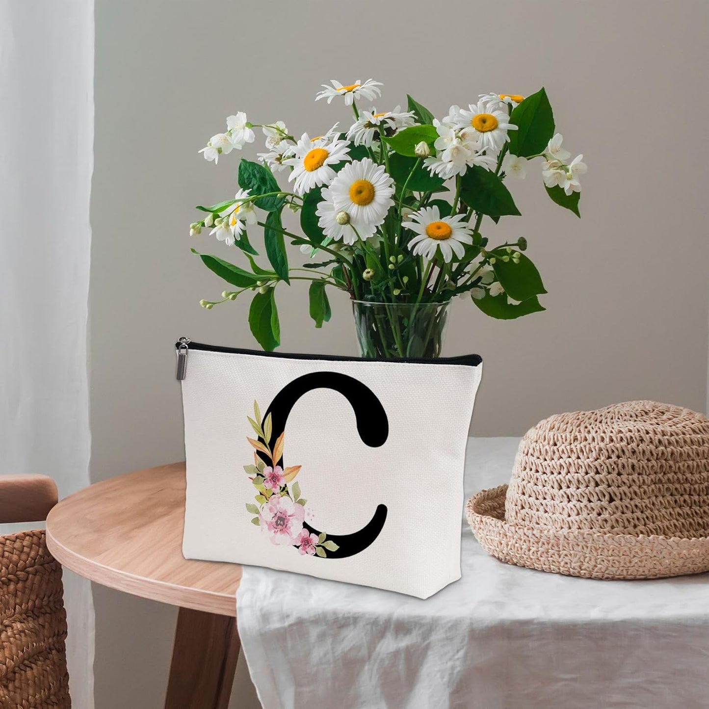 Personalized Letter C Makeup Bag for Women, Birthday Gifts for Mom, Small Zipper Pouch for Purse, Christmas Bridesmaid Friendship Gifts for Sister Daughter, Girls Weekend Gifts for Women-A03