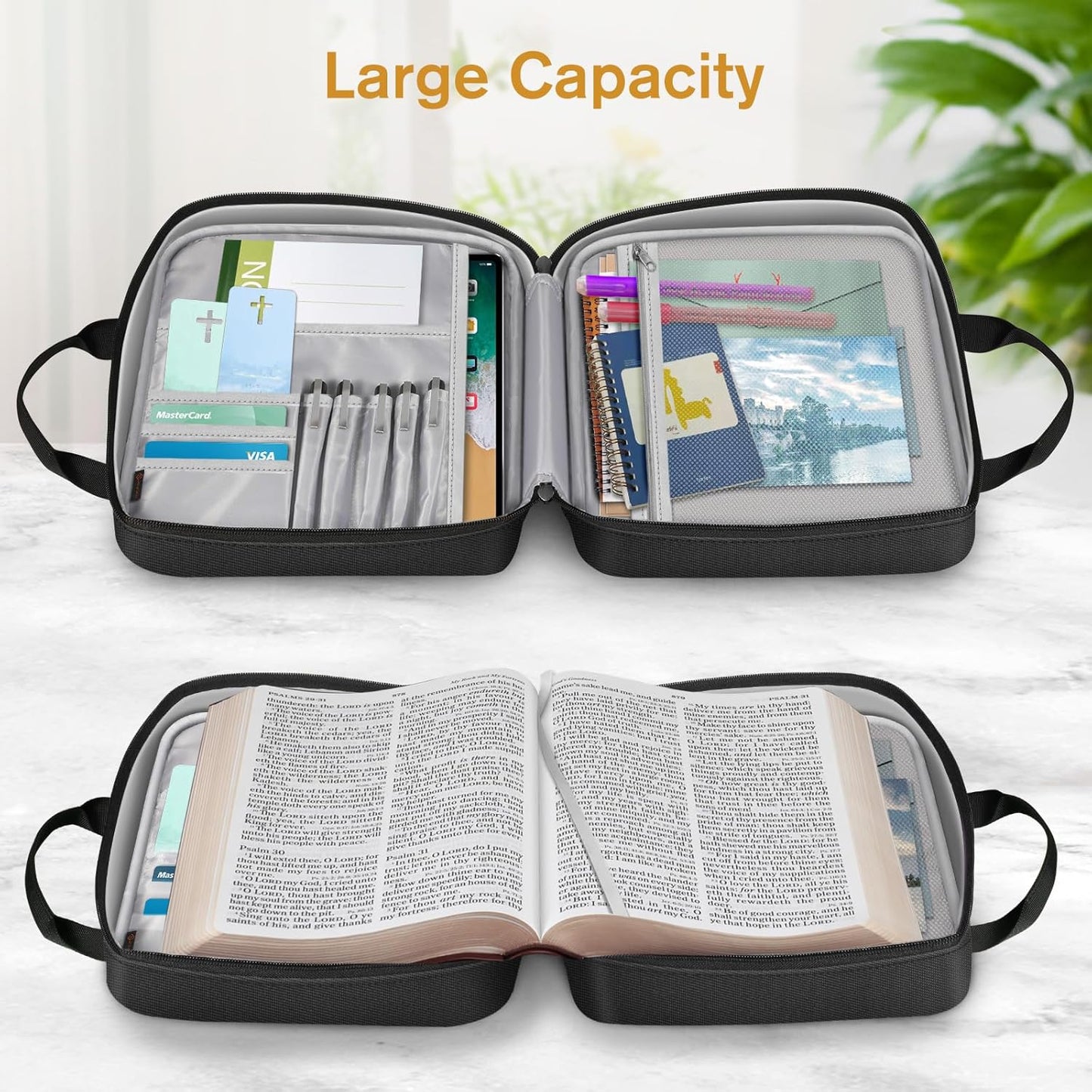 FINPAC Large Bible Cover, Carrying Book Case Church Bag Bible Protective with Zippered Pocket and Handle, Gift for Men Women