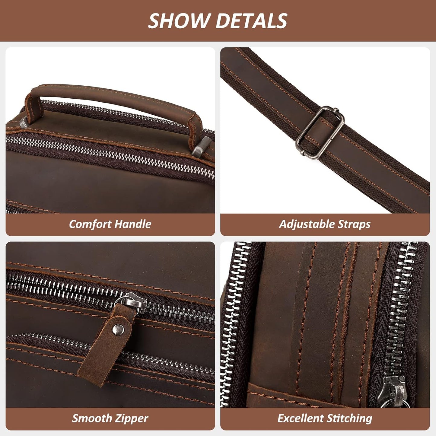 Crossbody Bag Shoulder Bag for Men, Genuine Leather Man Bag Vintage Messenger Bag for Travel Work Business