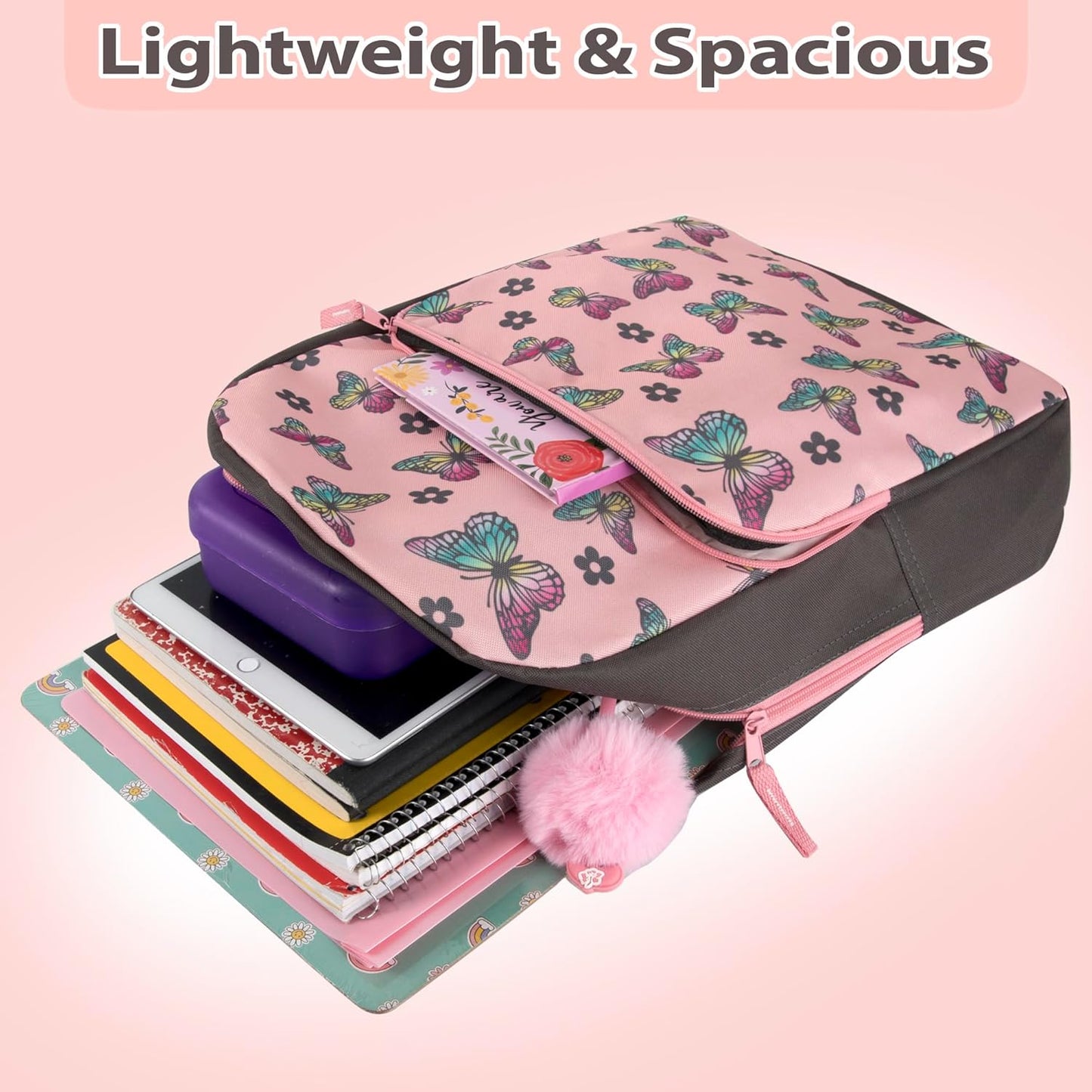 Fun School Backpack for Elementary Middle School Girls and Boys | 17 Inch Printed Backpacks for School Kids, Travel (Big Bold Butterflies)