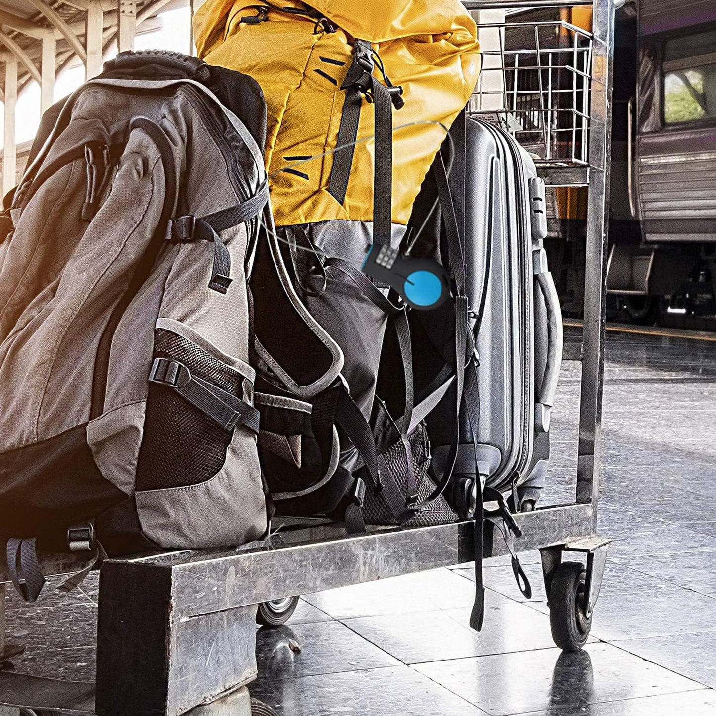 Lewis N. Clark TSA Approved Padlock & Bike Lock for Luggage + Travel, Set Your Combo w/30in Retractable Steel Cable, Blue, One Size