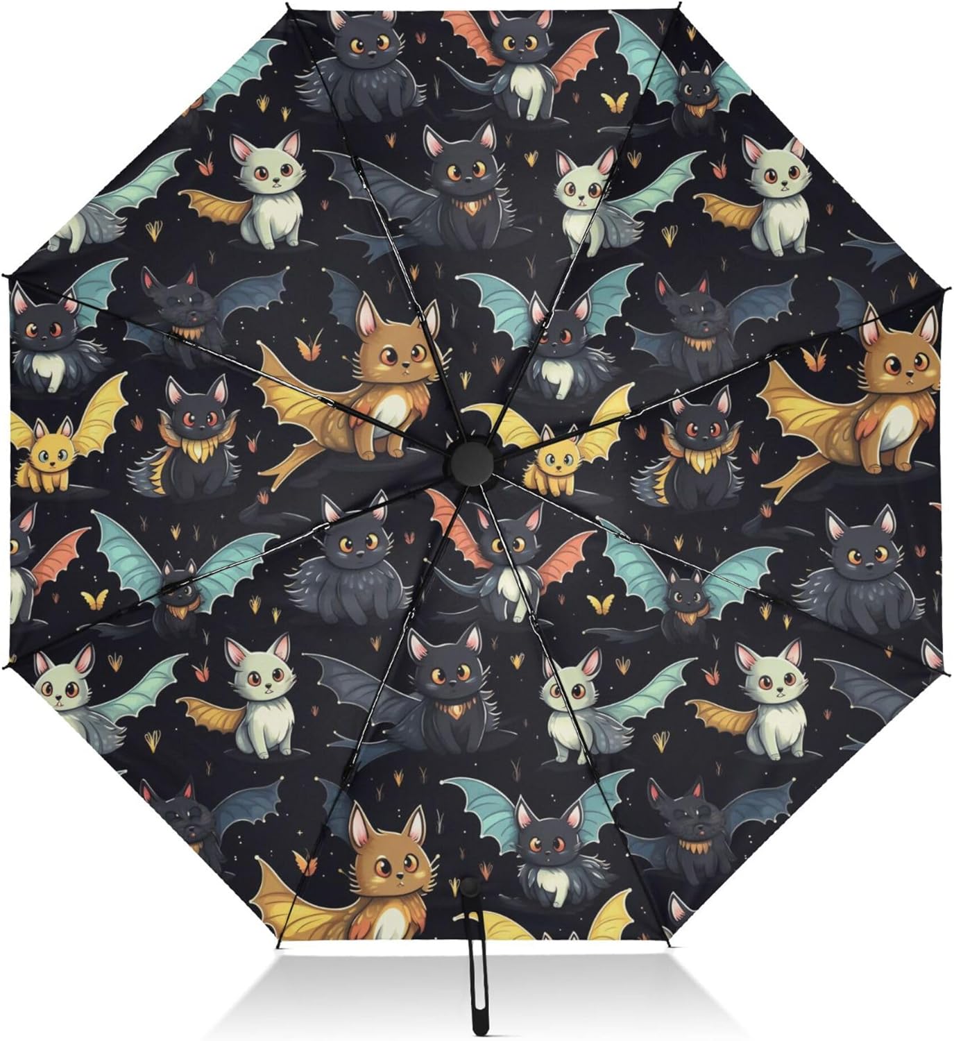 Automatic Folding Umbrella Windproof Strong, UV Protection Compact Black Gothic Moon Spider Webs and Bats Sun Rain Sun Rain Travel Umbrellas for Women Men