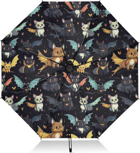 Automatic Folding Umbrella Windproof Strong, UV Protection Compact Black Gothic Moon Spider Webs and Bats Sun Rain Sun Rain Travel Umbrellas for Women Men
