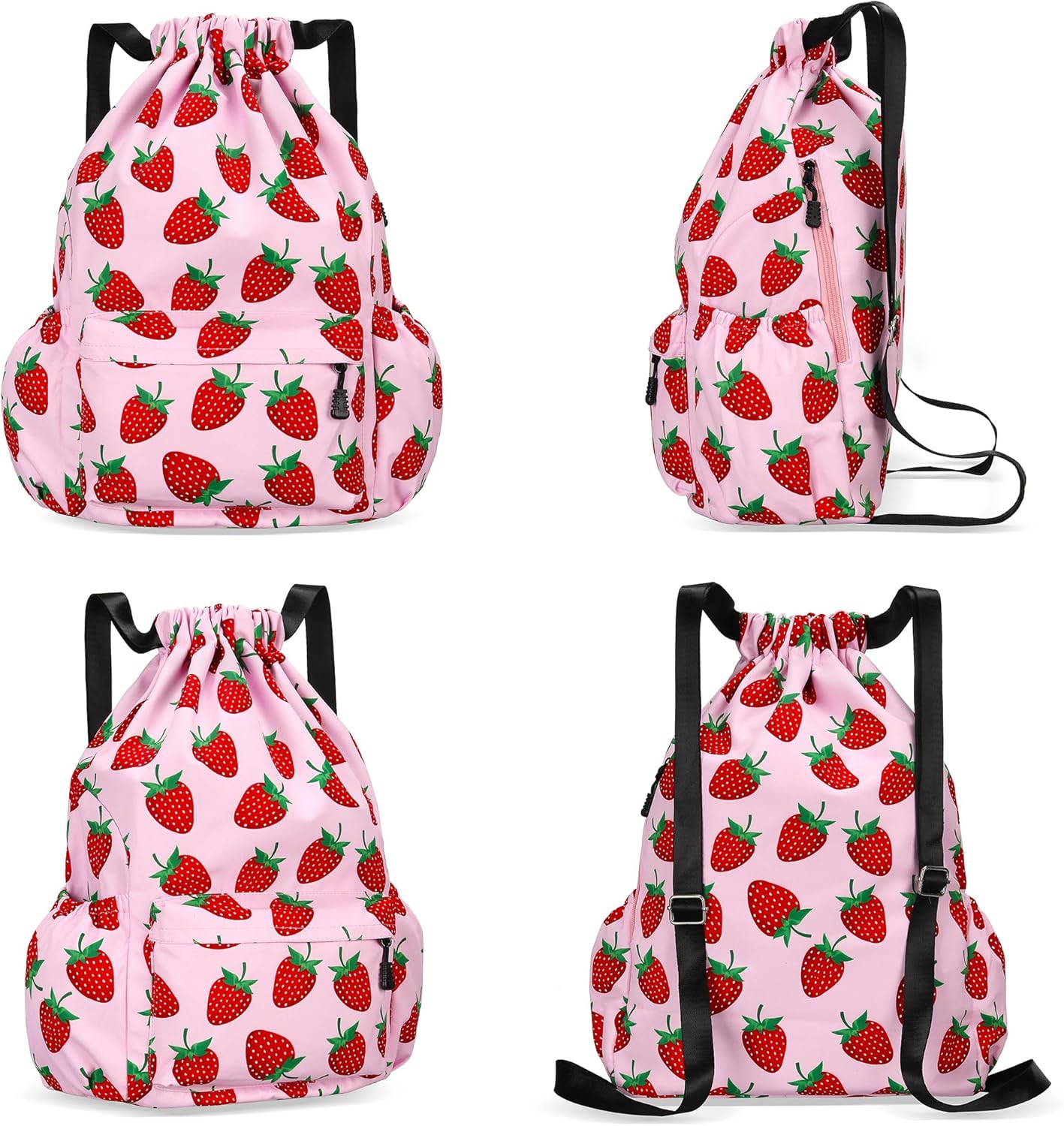 Drawstring Backpack for Women Drawstring Gym Bag Water Resistant Small Cinch Sack Pull String Backpack Bag (Strawberry)