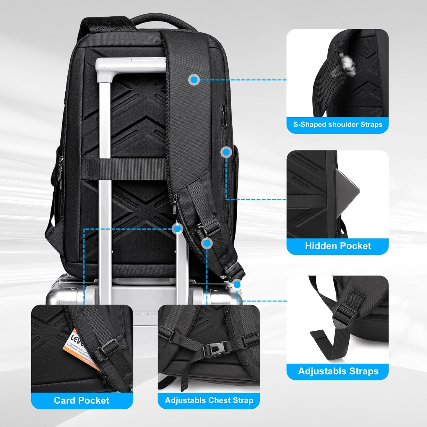 Business Travel Backpack for Men, Expandable Water Resistant 17 Inch Laptop Backpack with USB Port, Black Computer Backpack for College/Work