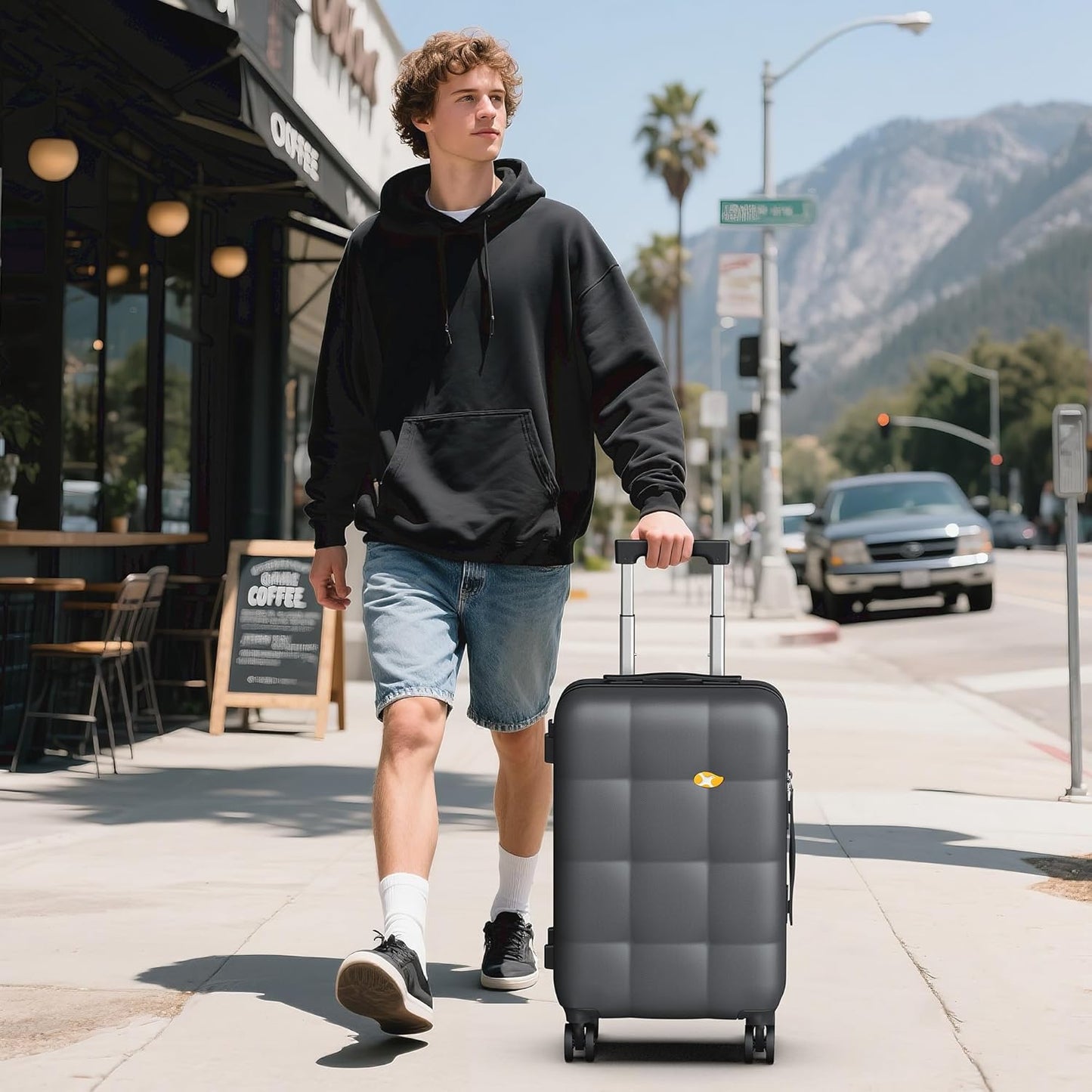 MGB 24 inch Luggage with Spinner Wheels, Travel Suitcase with Wheels, Checked Luggage, Lightweight Diamond Textured TSA Approved Medium Hardside Large Luggages, Charcoal Grey