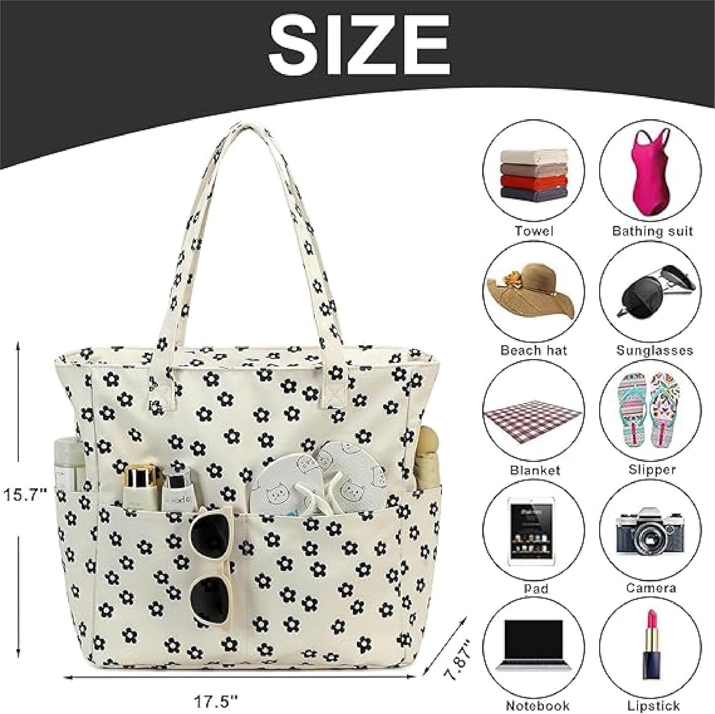 Bluboon Waterproof Beach Tote Pool Bags for Women Ladies Extra Large Carry On Bag With Wet Compartment for Weekender Travel