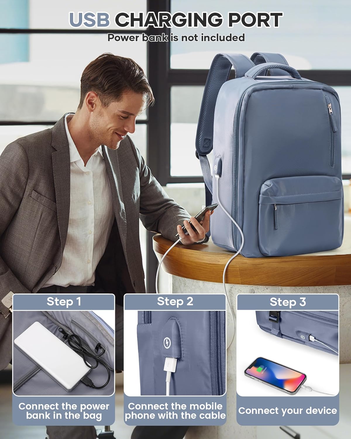 WONHOX Large Travel Backpack Carry on Flight Approved Laptop Work Business Backpack for Women Men Mochila de Viaje