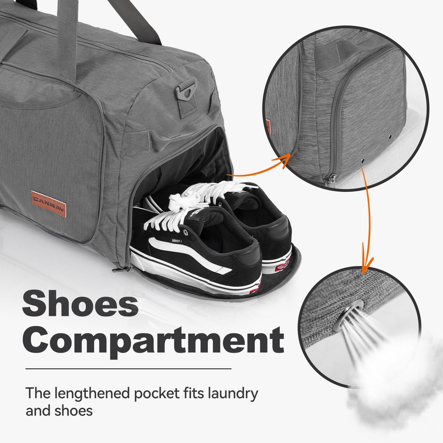 Canway 65L Foldable Duffle Bag with Shoes Compartment, Water-Resistant Packable Travel Duffel for