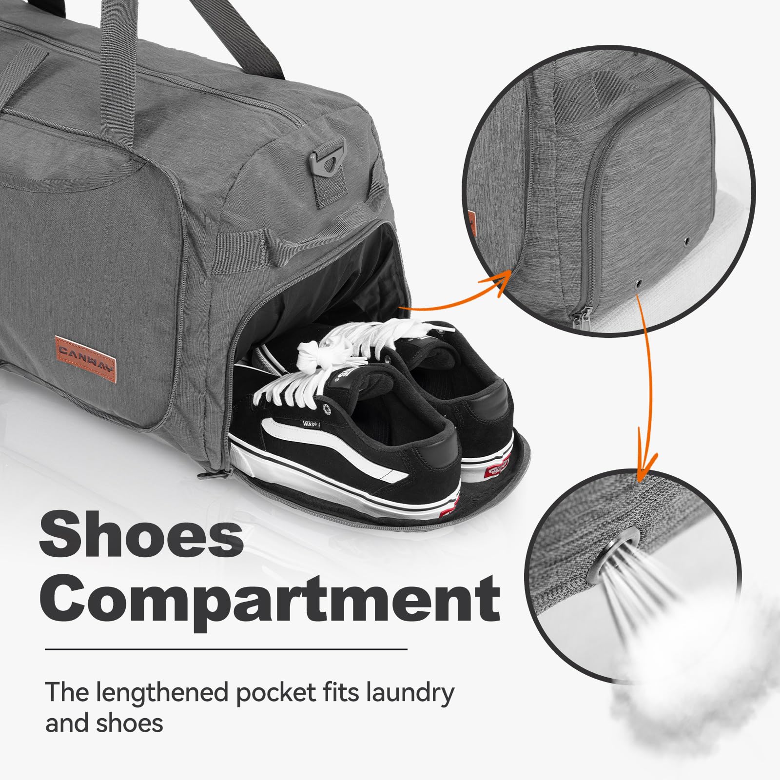 Canway 65L Foldable Duffle Bag with Shoes Compartment, Water-Resistant Packable Travel Duffel for
