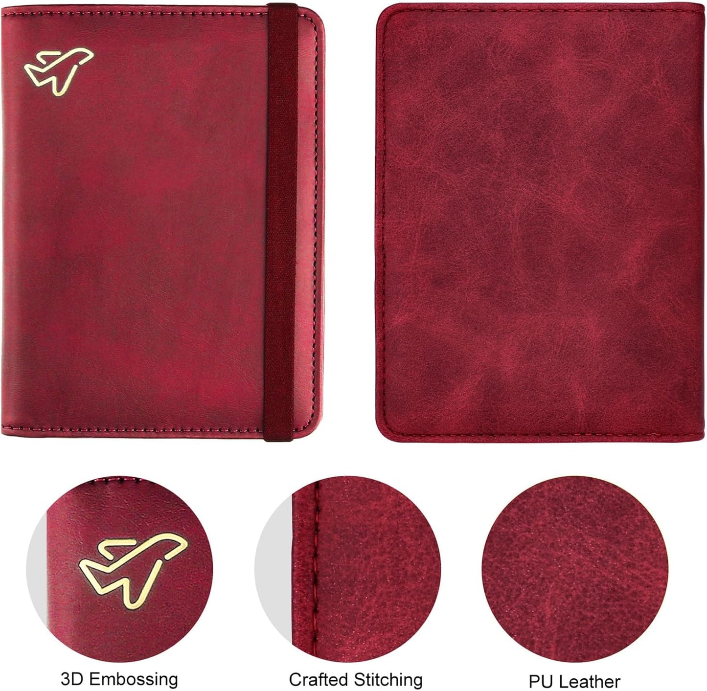 WALNEW Passport Holder for Travel, RFID Passport Cover Wallet for Women Men, PU Leather Passport Book Card Holder Case with Pen, Travelling Essentials for Flying