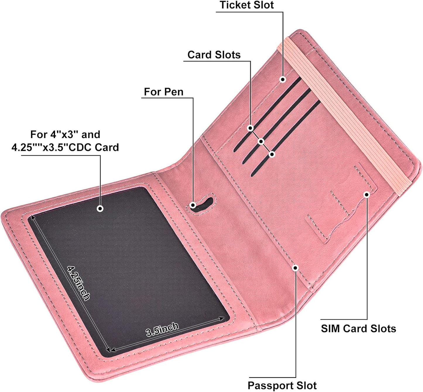 HerriaT Passport and Vaccine Card Holder Combo,Cover Case with CDC Vaccination Card Slot, Leather Travel Documents Organizer Protector, with RFID Blocking, for Women and Men