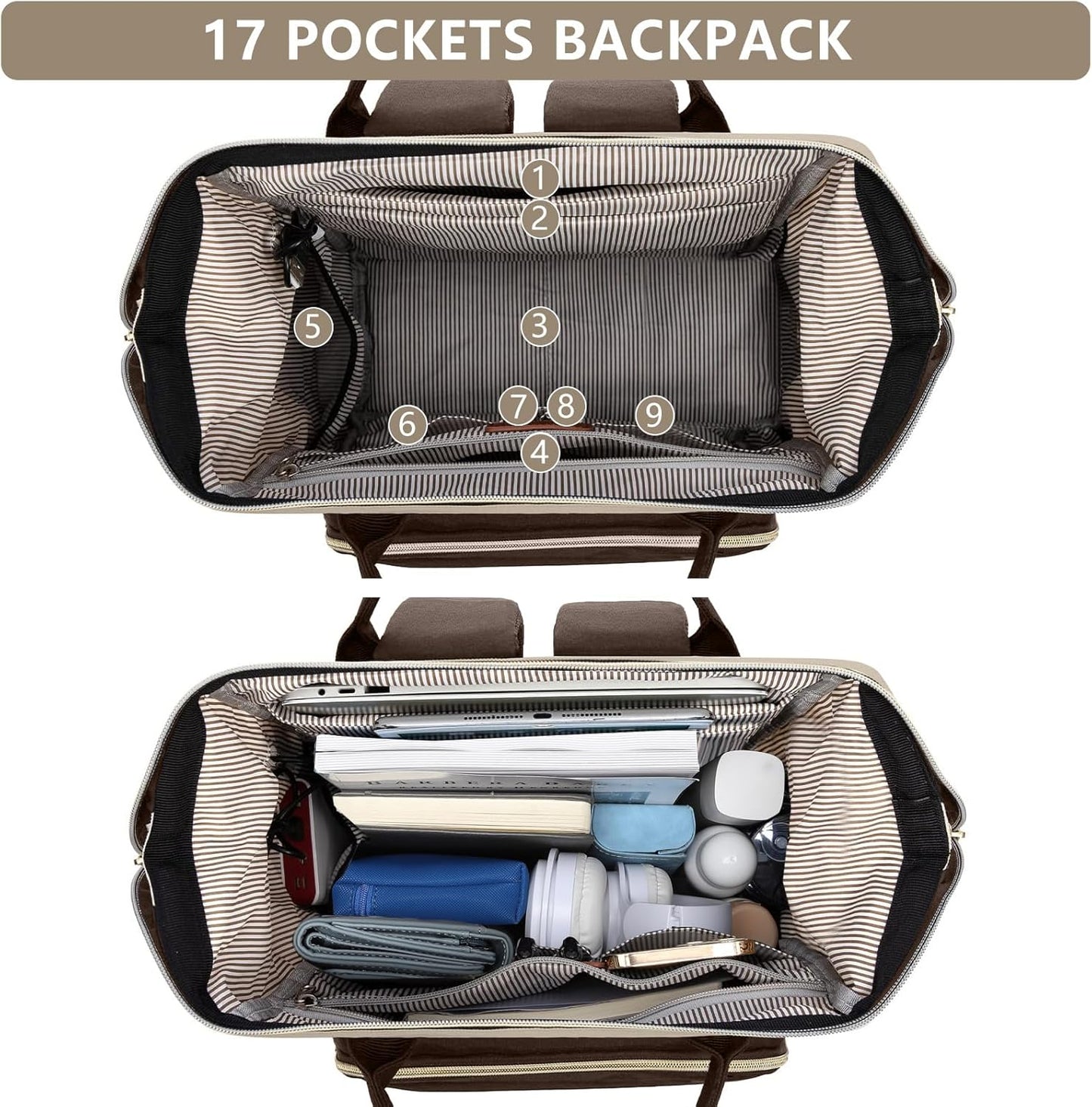 Laptop Backpack Women Work Bag: 15.6 inch Work Bookbag with USB Charging Port Large Travel Backpack Purse for College Nurse Casual Daypack for Teacher Professional Computer Backpack Apricot Coffee