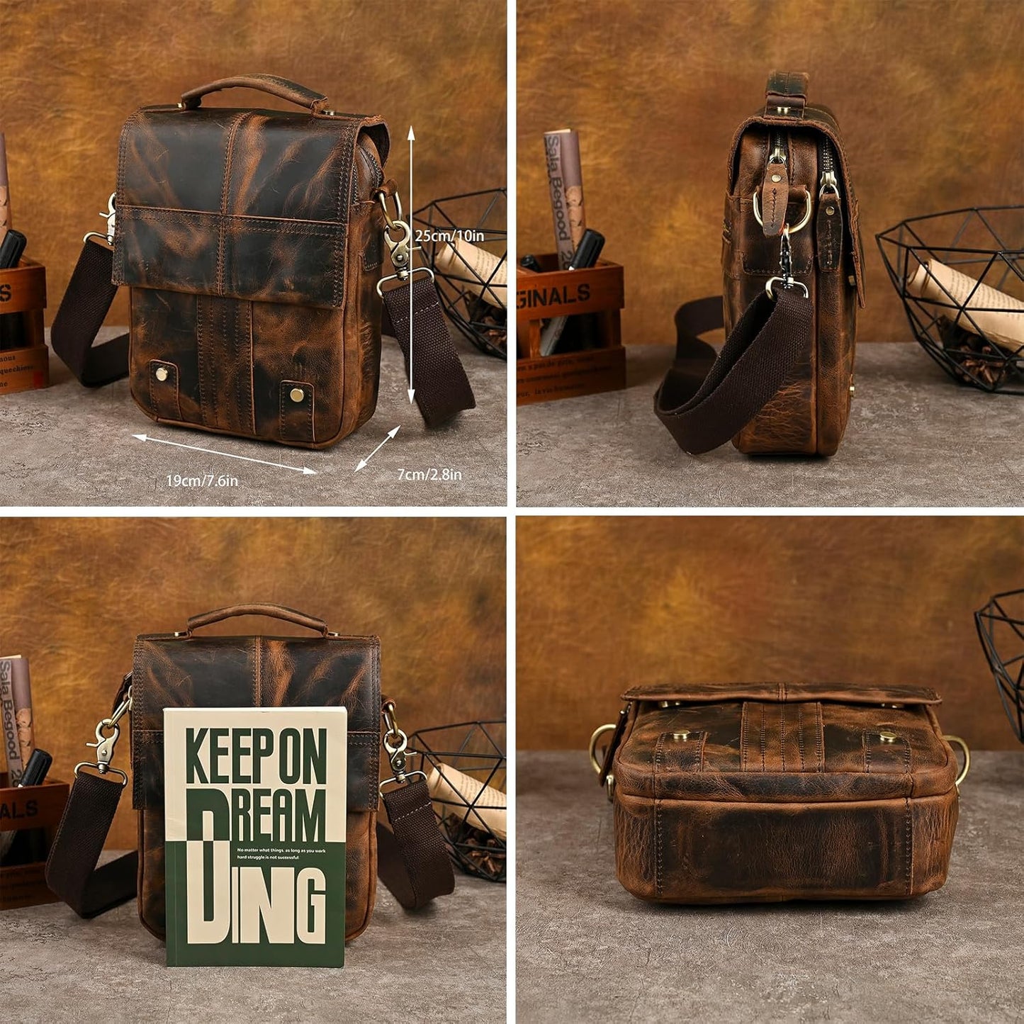 Canvas + Genuine Leather Travel A4 Tote Satchel Messenger Cross-body One Shoulder Bag For Men Male FB144