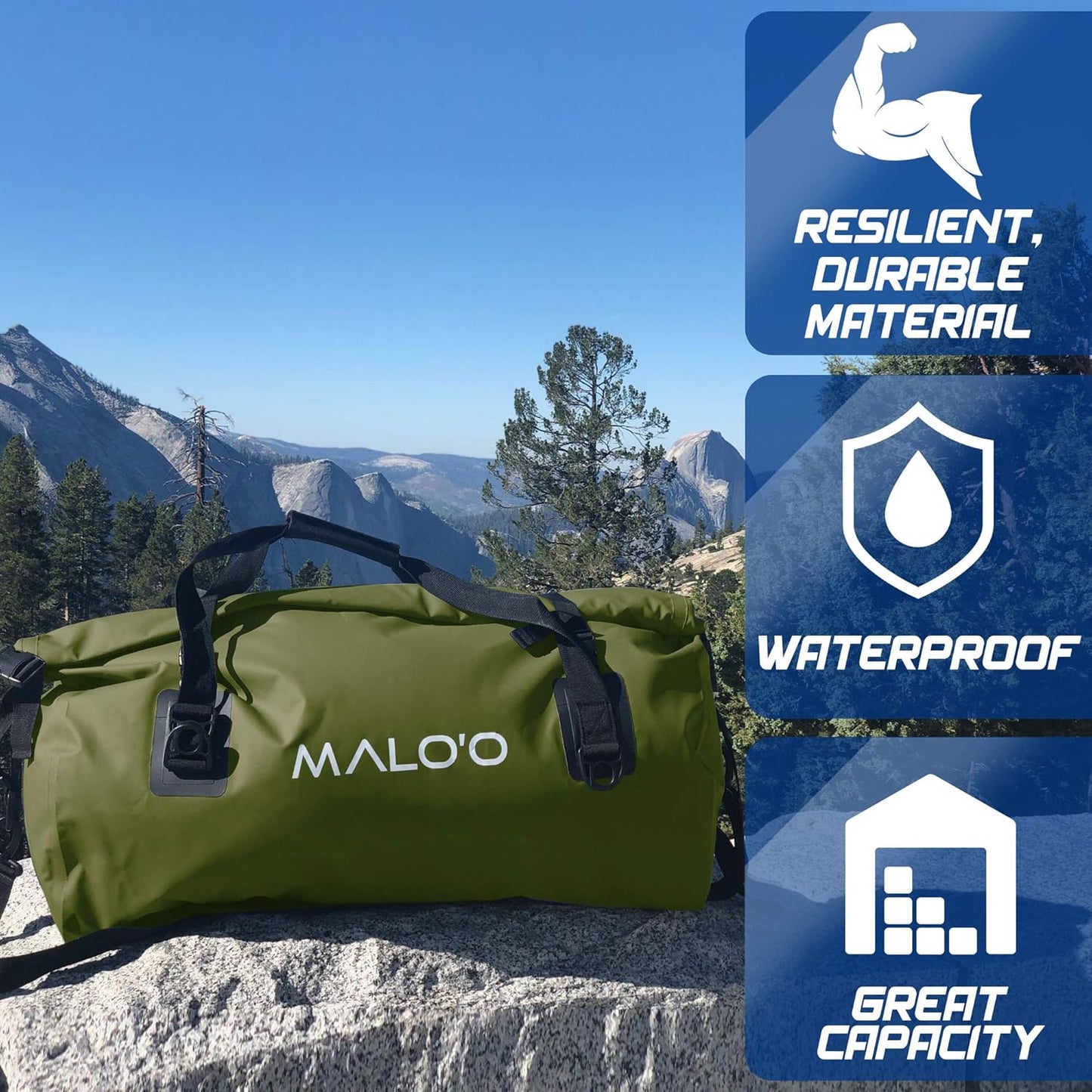 Malo’o Waterproof Dry Duffel, Heavy-Duty Roll Top Waterproof Gear Bag with Shoulder Strap & Molle