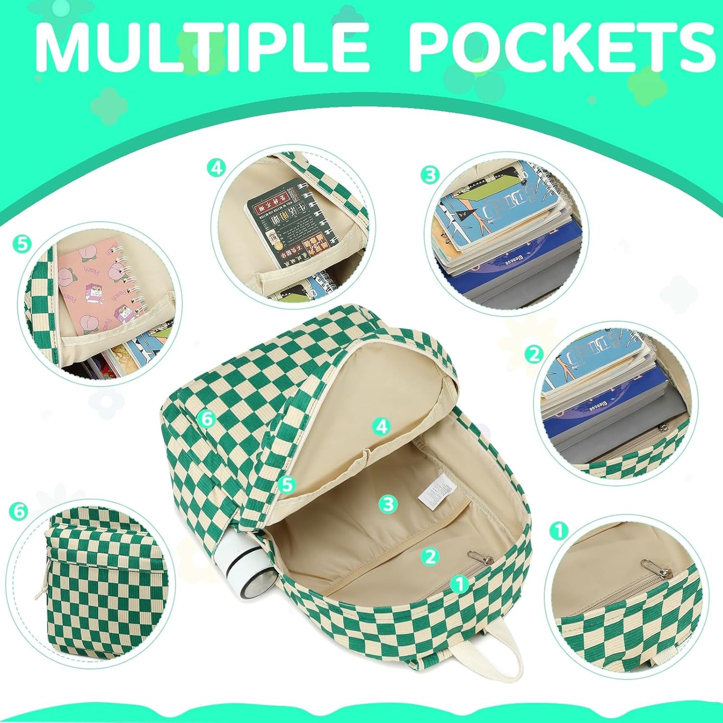 School Backpack for Teen Girls Bookbags Elementary High School Corduroy Laptop Bags Women Travel Daypacks