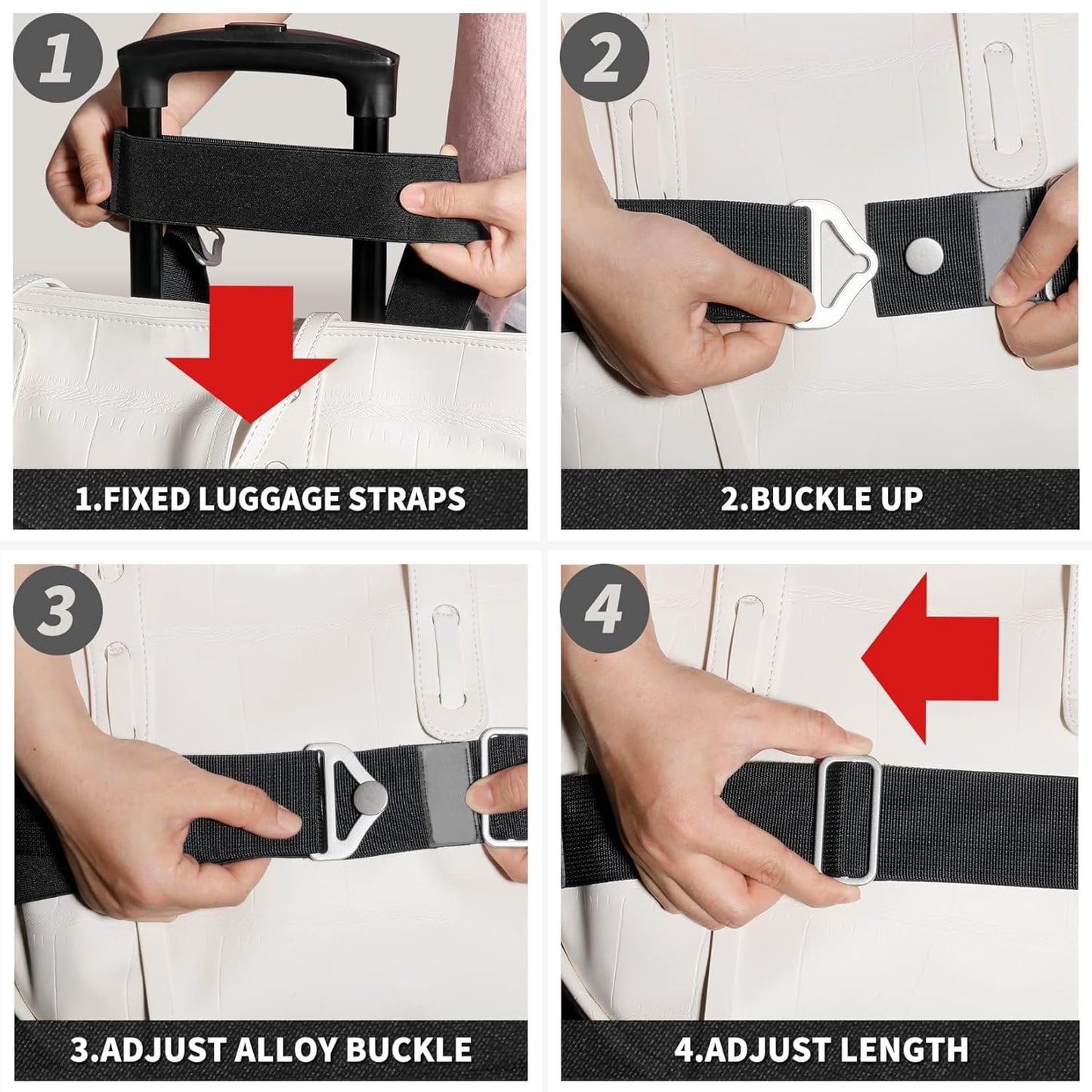 TOOVREN 2-in-1 Luggage Straps Add a Bag Bungees Travel Belt for Luggage Strap Over Handle Travel Belt for Luggage Adjustable with Alloy Buckle Elastic Belt Suitcases Strap Travel Accessories Black