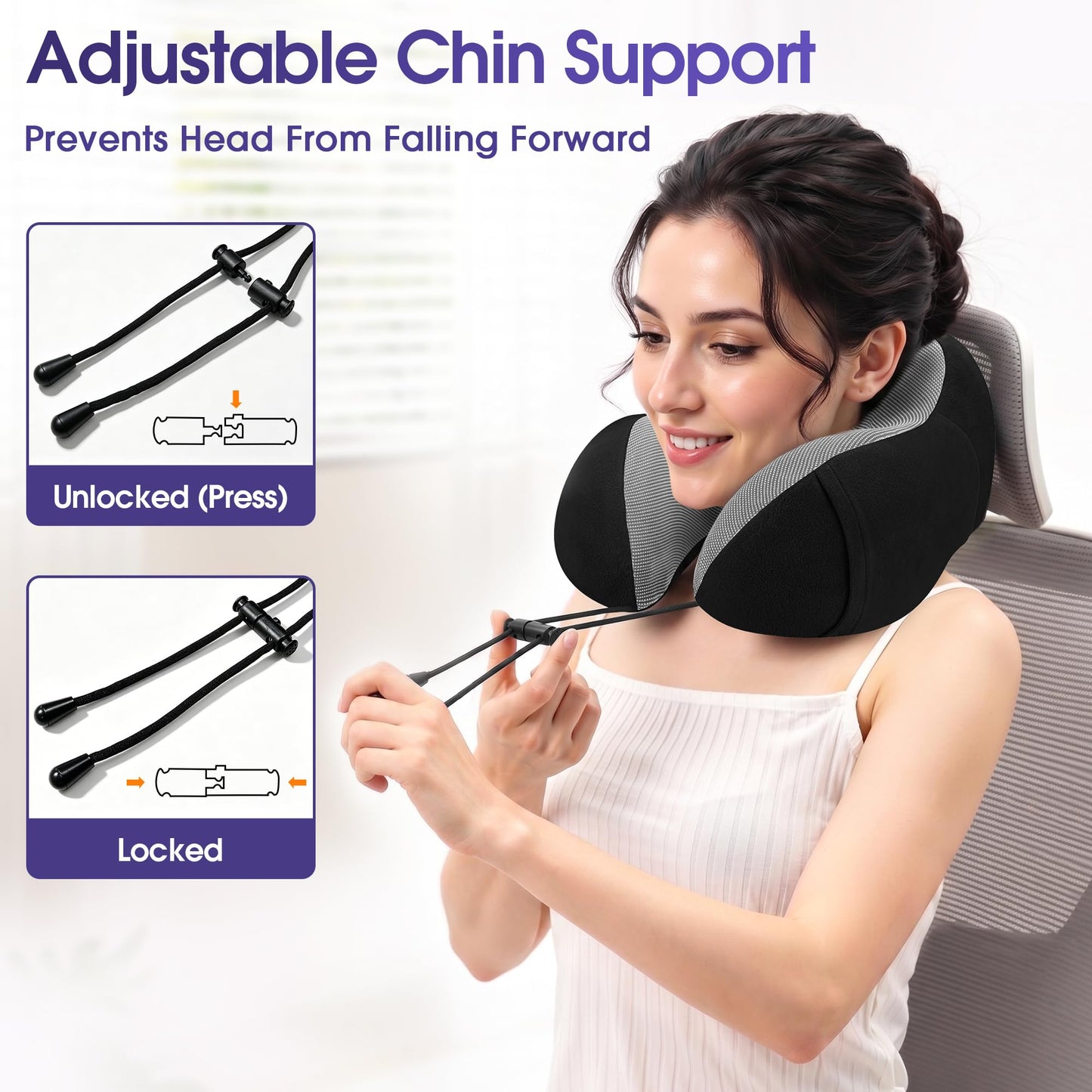 CloudBliss Neck Pillow for Airplanes, Memory Foam Travel Pillow, Black