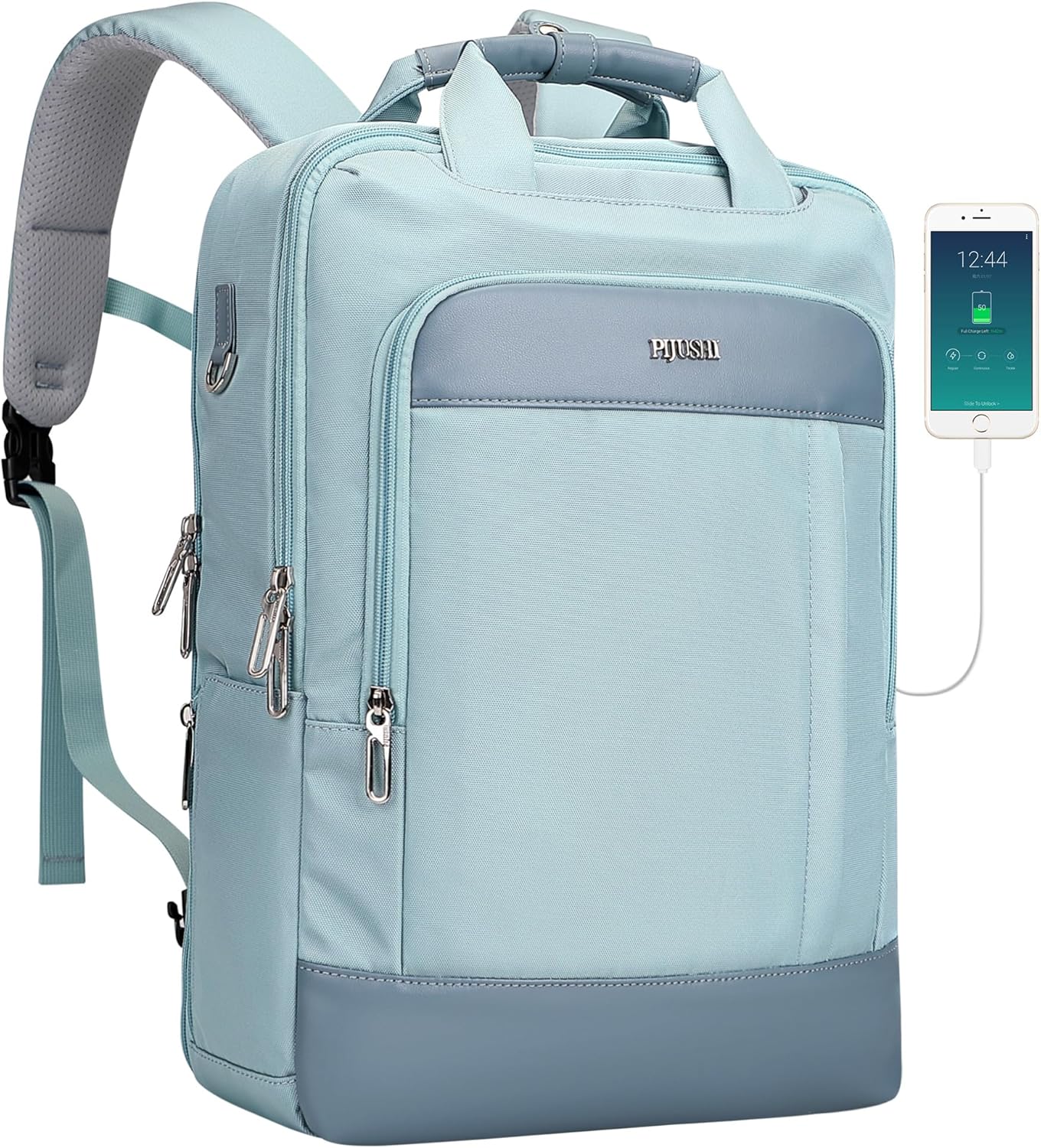 PIJUSHI Laptop Backpack for Women Men Personal Item Travel Backpack Convertible Carry on Bag Flight Approved(PE042 Teal Blue)