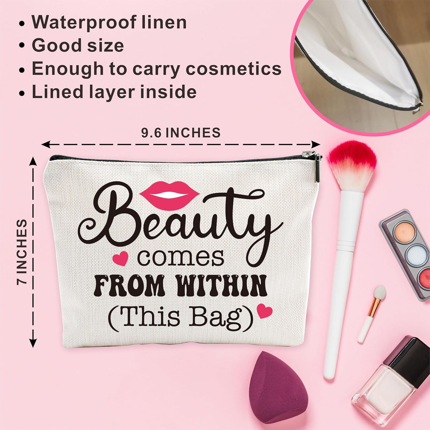 Funny Makeup Bag For Women, Beauty Comes From Within This Bag, Inspiring Makeup Bag For Girl, Birthday Gifts To Sister,Friends, Fun Travel Makeup Bag, Women'S Decorations & Accessories-02