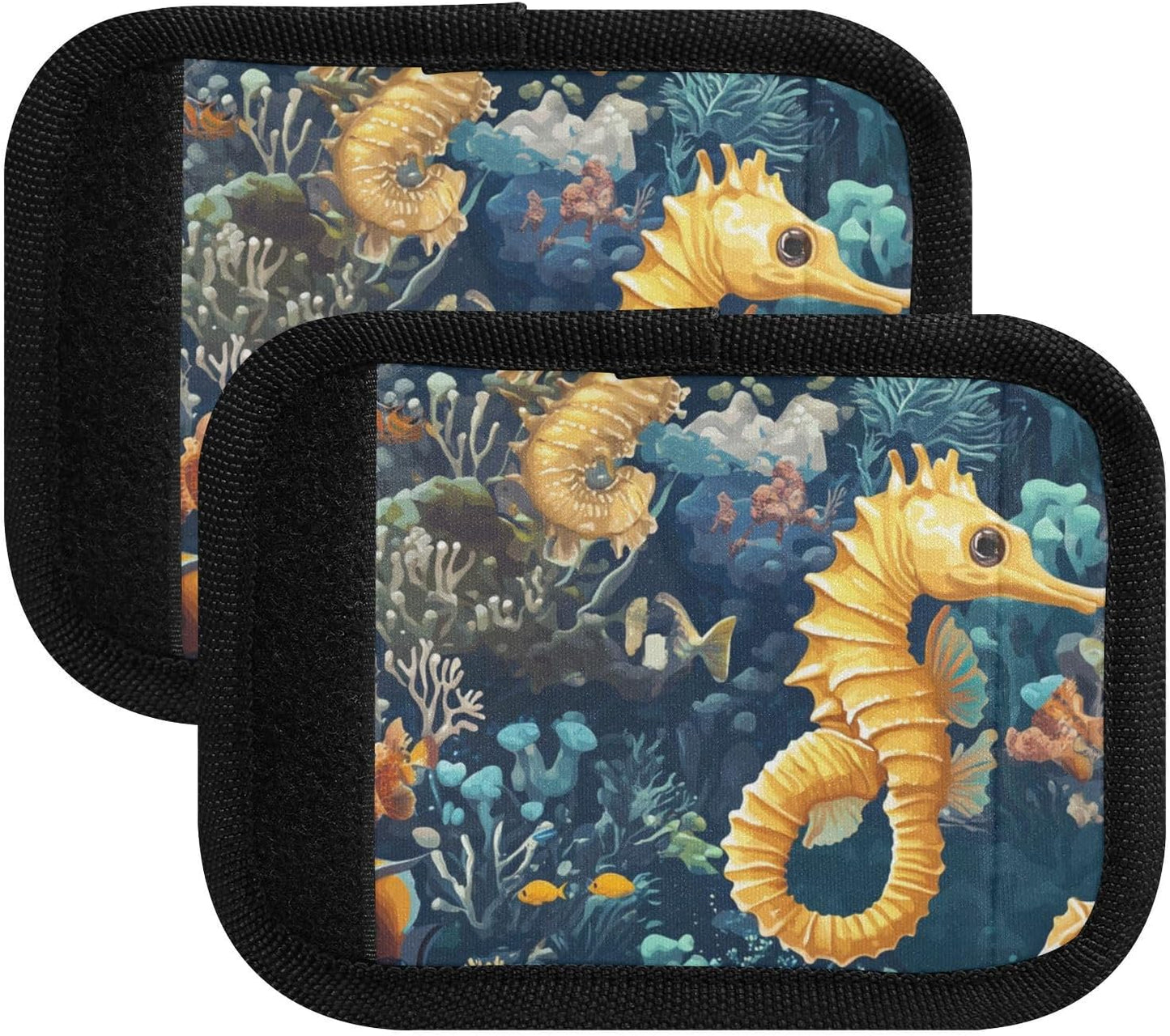 Blue Tropical Seahorse Coral 4 Pack Luggage Handle Wraps Covers for Suitcase Identifiers Bag Tags Travel Accessories