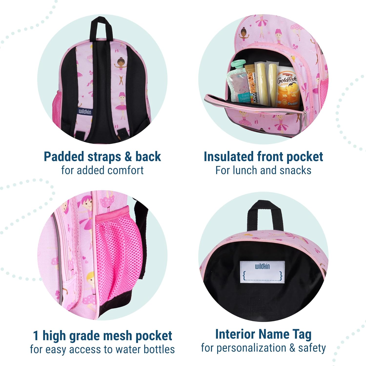 Wildkin 12-inch Kids Backpack – Padded, Adjustable, Ideal for Daycare & Travel - Ballerina