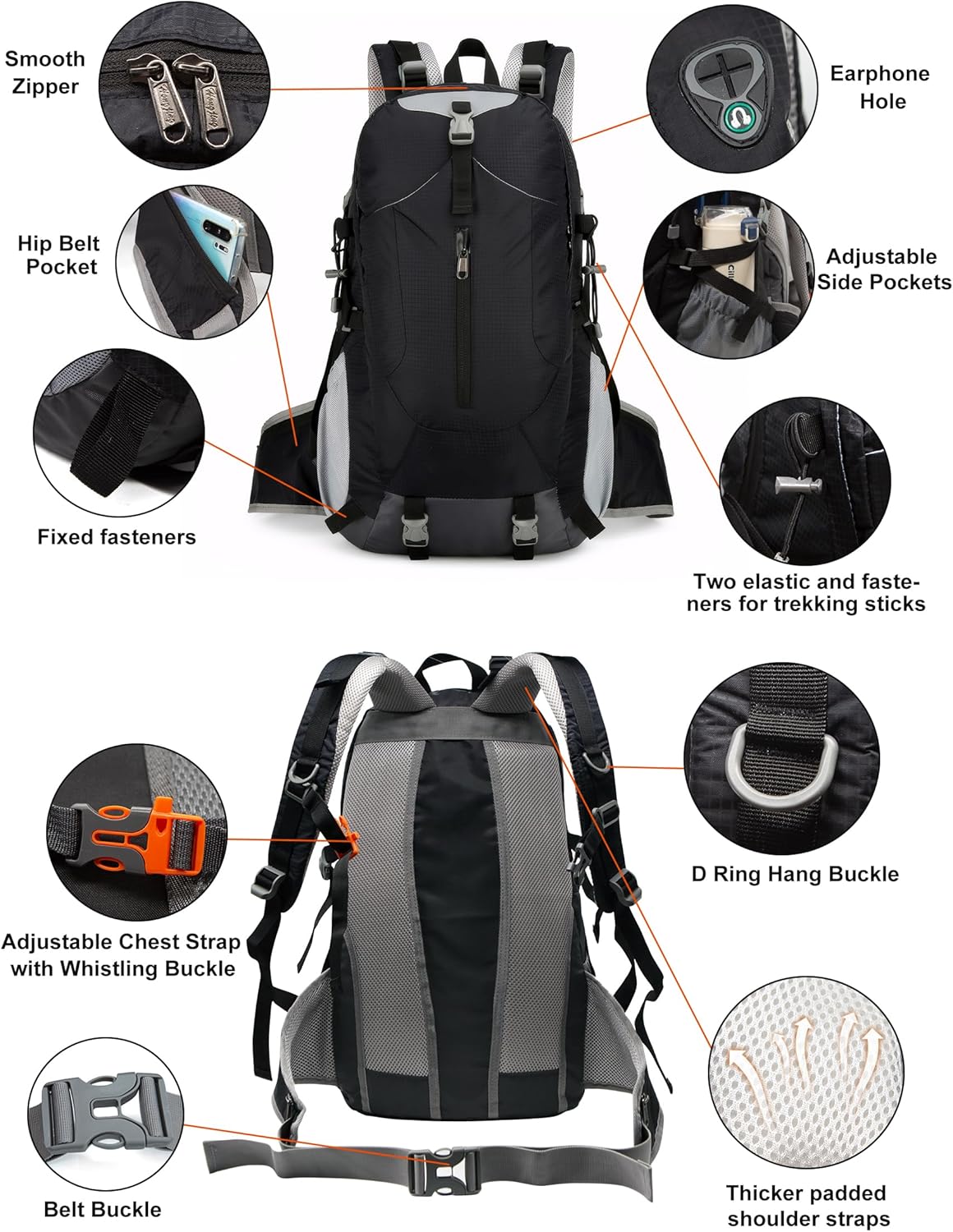 Long Keeper 40L Hiking Backpack with Rain Cover Waterproof Lightweight Camping Backpack for Men Women Outdoor Travel Daypack