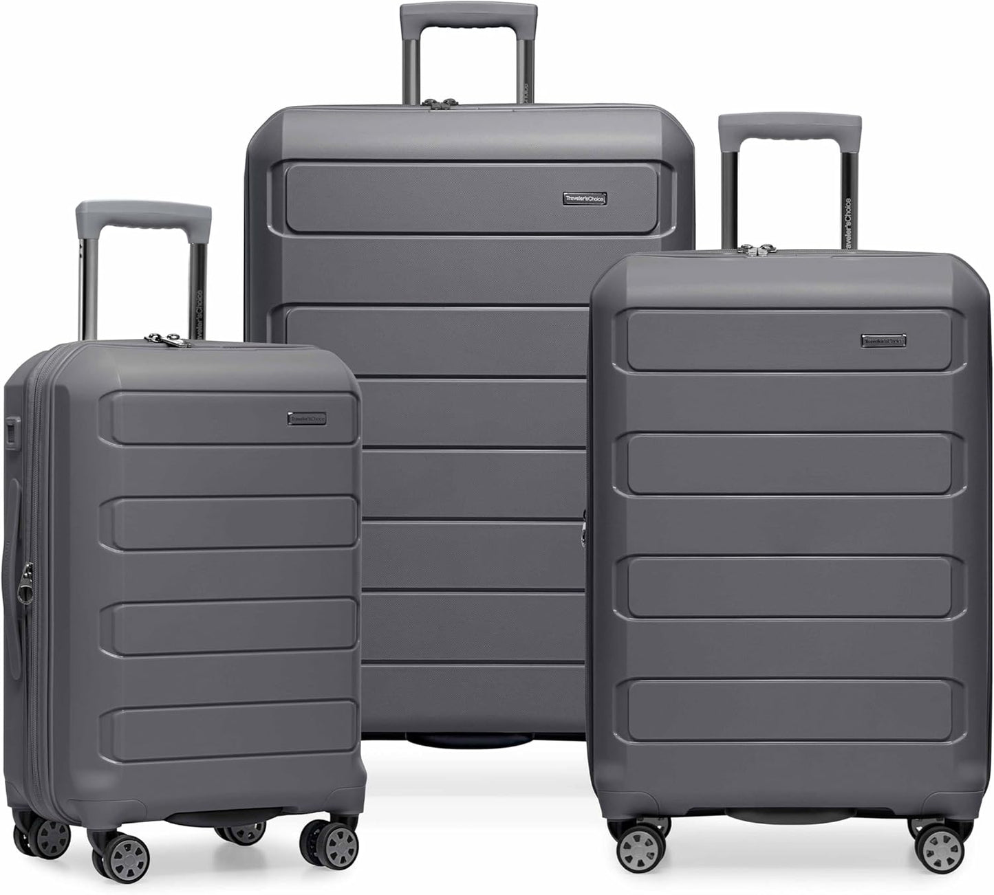 Traveler's Choice Pagosa Indestructible Hardshell Expandable Spinner Luggage, Gray, 3-Piece Set