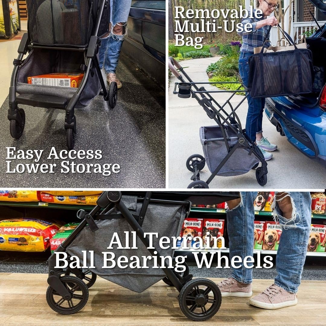 Strolee Personal Luxury Folding Shopping Cart On Premium Wheels – Ultra Lightweight Aluminum Frame – Removable Shopping Bag with Carry Strap & Lower Grocery Storage 75Lbs Capacity (Sage v2)