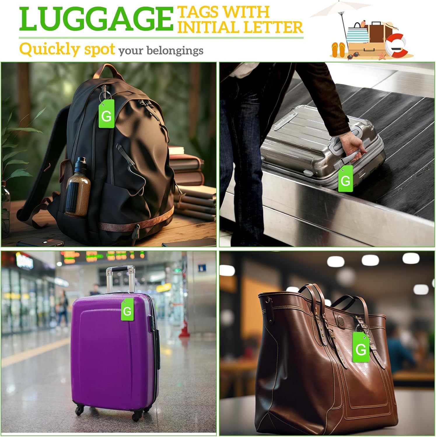 8 Pcs Initial Letter A-Z Luggage Tags Silicone Suitcase Instrument Tag with Name Card and Stainless