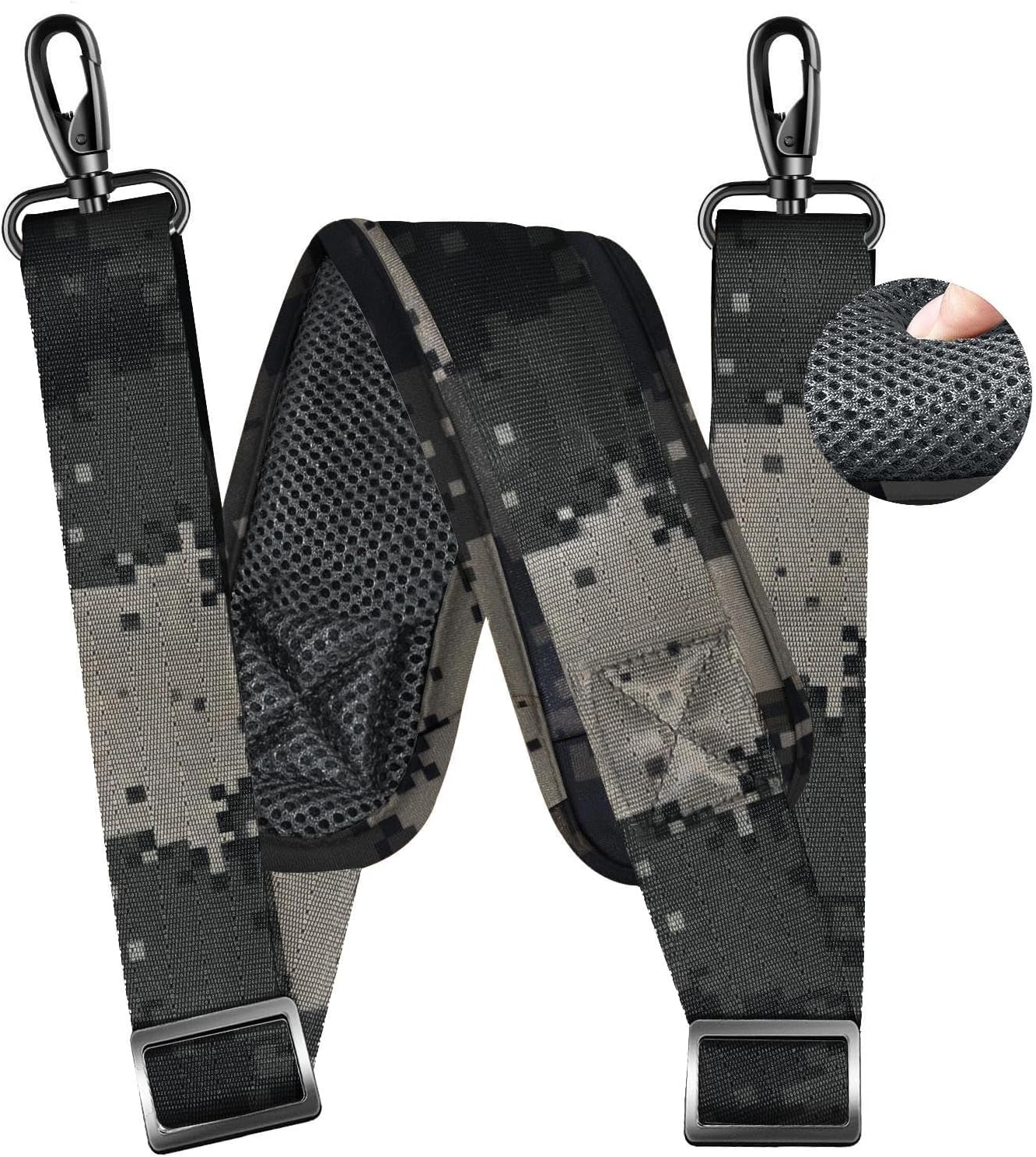 ZINZ 79 inch Shoulder Strap, Extra-thick Fixed Cushion Pad and Dual Clasps Universal Replacement Strap with Metal Swivel Hooks for Laptop Bags, Luggage Bags, Camera, Crossbody(Camouflage Gray)