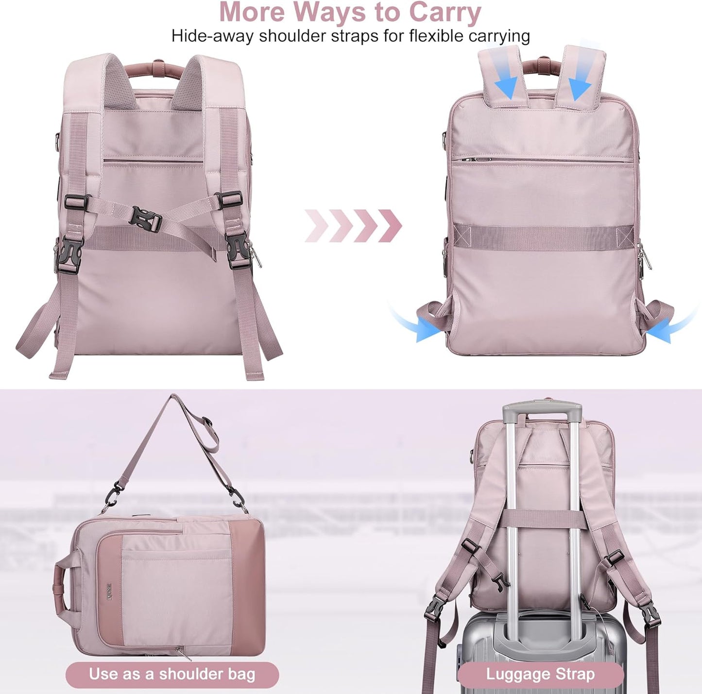PIJUSHI Laptop Backpack for Women Men Personal Item Travel Backpack Convertible Carry on Bag Flight Approved(PE042 Ashen Purple)