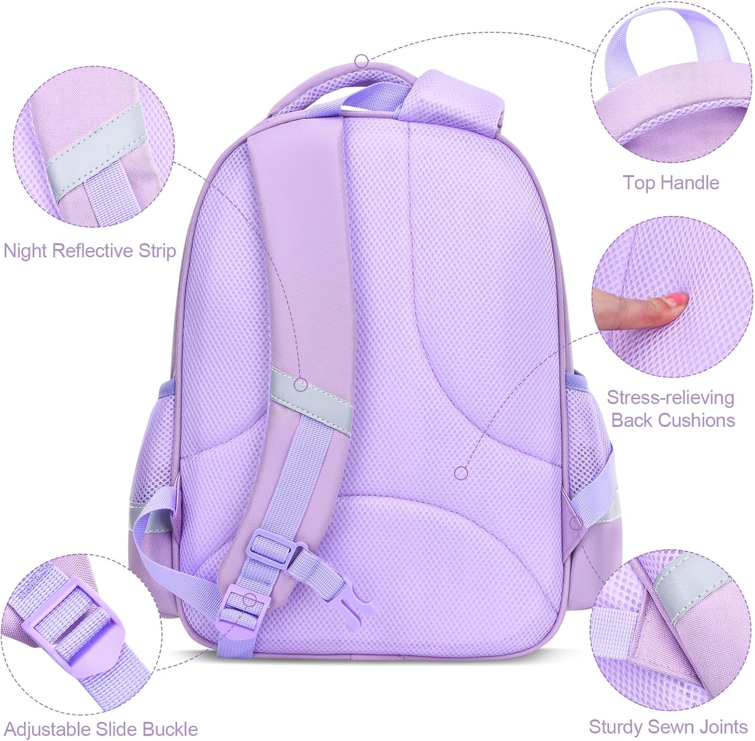 HOPYOCK-School Bags for Girls,Multi-Pocket Unisex Elementary School Backpack with Reflective