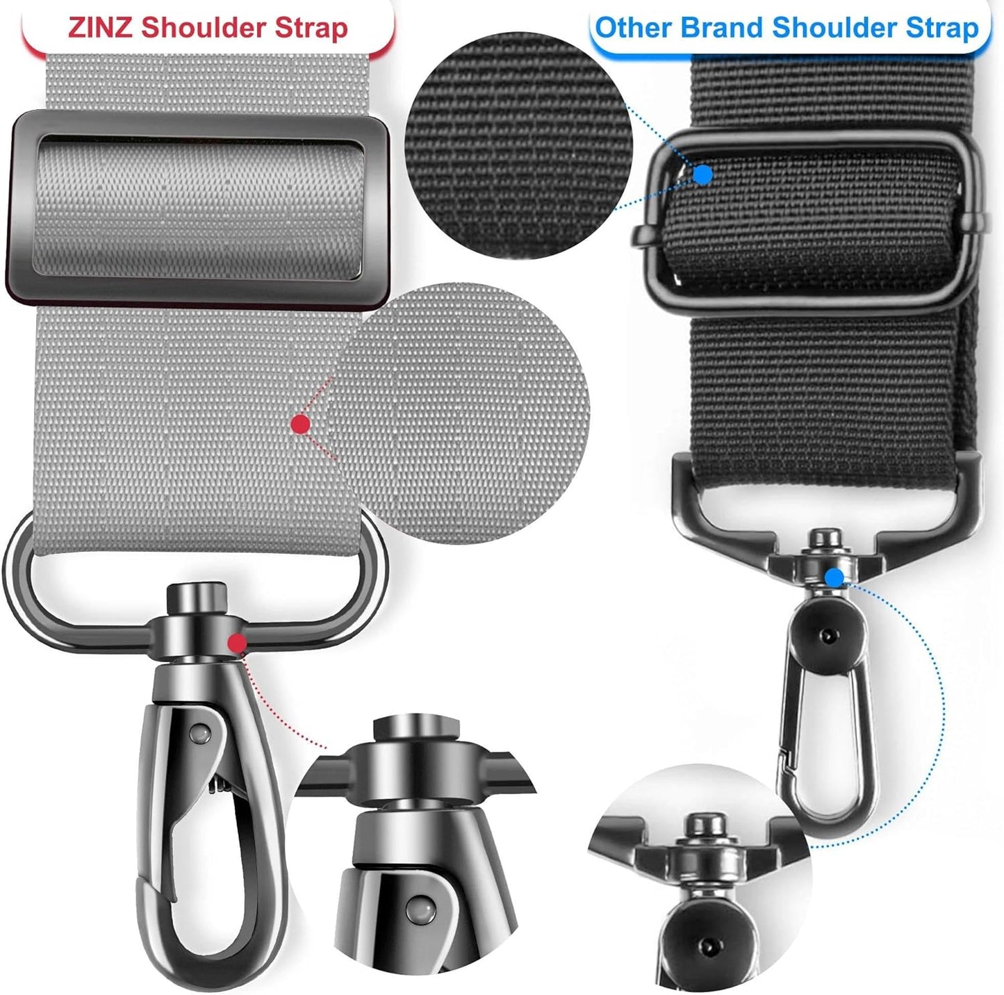 ZINZ Shoulder Strap - 59 Inch Universal Heavy-duty Adjustable Strap with Ultra-thick Fixed Breathable Pad for Laptop, Gym, Camera Bag and More -Light gray