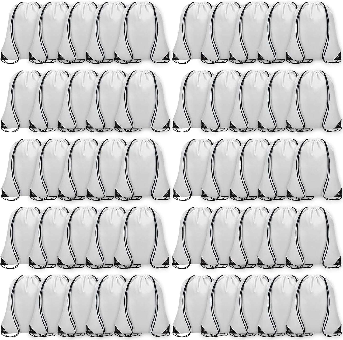50Pcs Drawstring Backpack Bulk Cinch Bag, Drawstring Bags Polyester for Gym Sports Beach Party Trip (White)