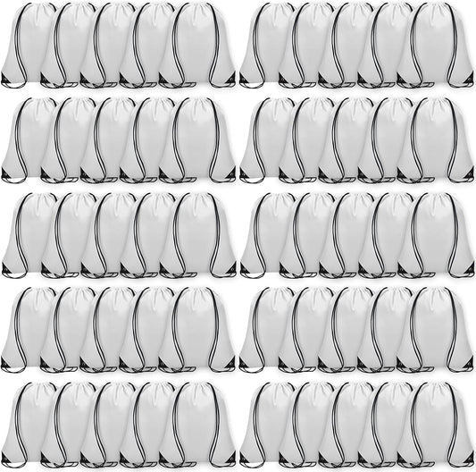 50Pcs Drawstring Backpack Bulk Cinch Bag, Drawstring Bags Polyester for Gym Sports Beach Party Trip (White)