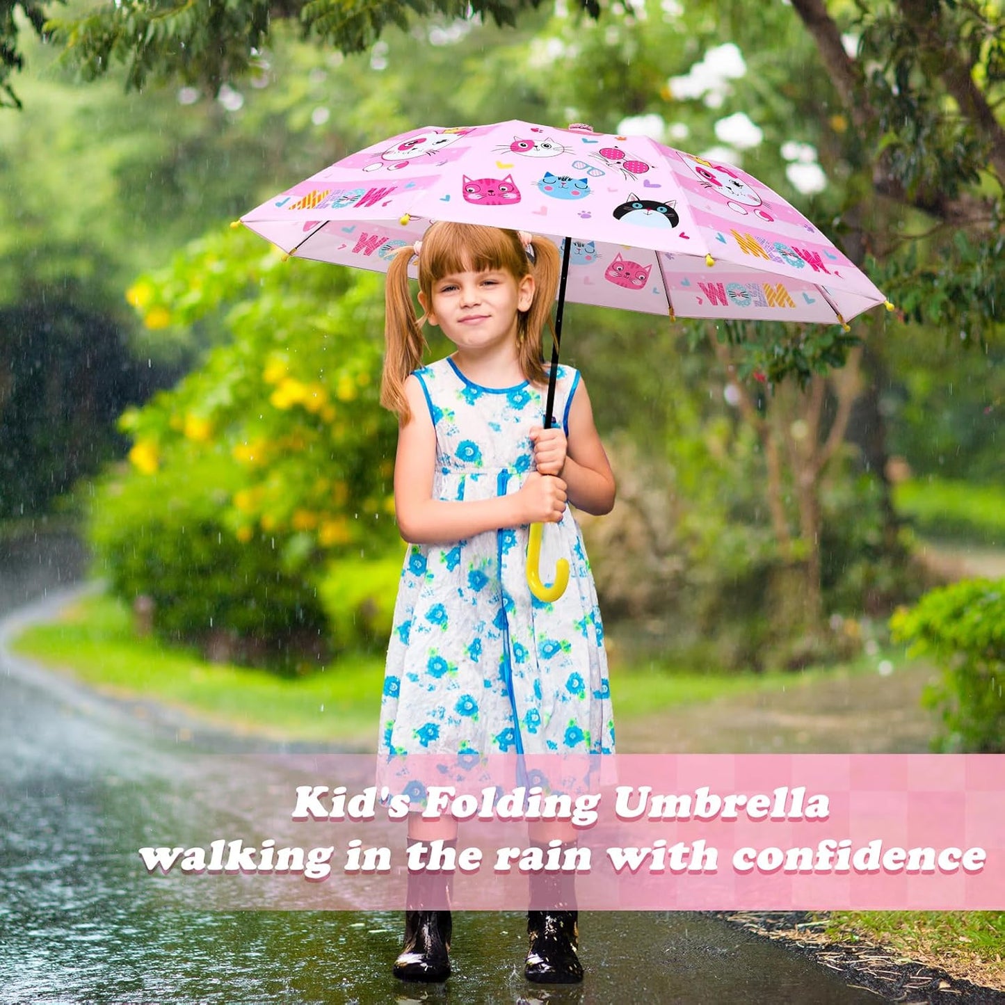 Kids Umbrella, Safety Windproof Umbrella with Easy-Grip Hook Handle for Toddler Girls and Boys