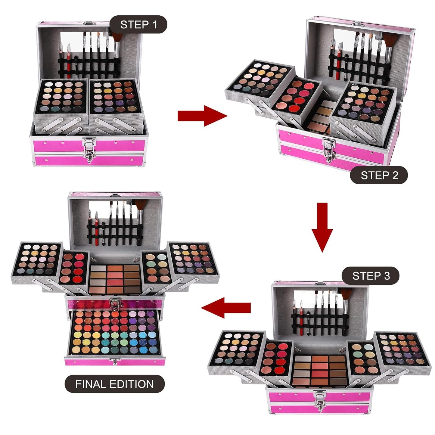 Makeup Gift Set For Women Girls, All in One Full Makeup Kit with Eyeshadow, Lip Gloss, Concealer, Blush, Contour, Highlighter Brushes Liquid Lipsticks Eyebrow Pen Mascara Eyeliner Pencil (Cerise Set)