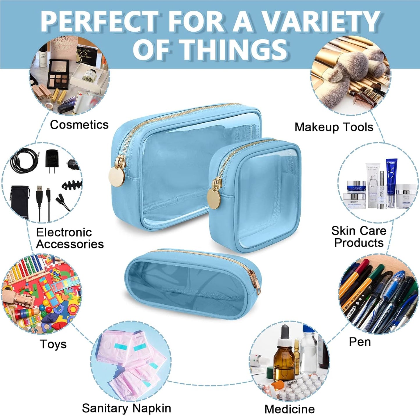 Clear Small Pencil Pouch Makeup Bag for Purse,Nylon&PVC Pencil Case Waterproof Makeup Brush Holder