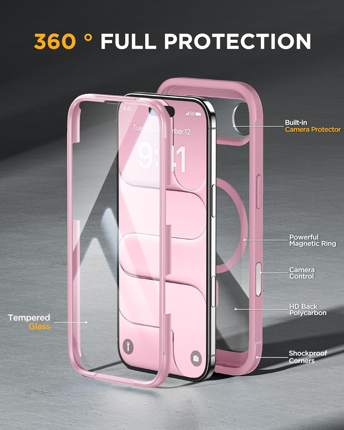 Miracase Magnetic for iPhone Air Case 6.5" [Compatible with MagSafe] Full-Body Phone Case with Built-in Glass Screen Protector & Camera Control,Drop Proof iPhone 17 Air Case Cover, Lilac