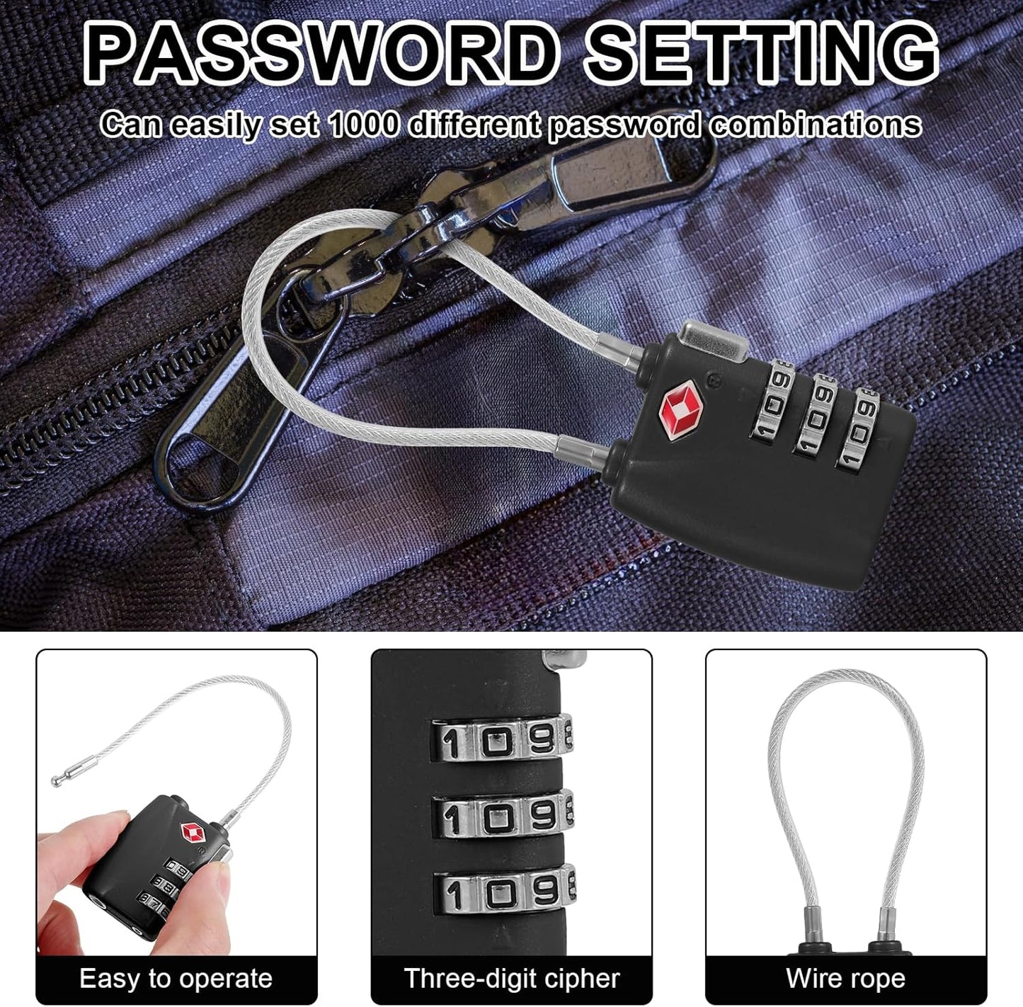 5Pcs Luggage Locks 3 Digit Travel Combination Locks Portable Small Combination Padlocks Zinc Alloy