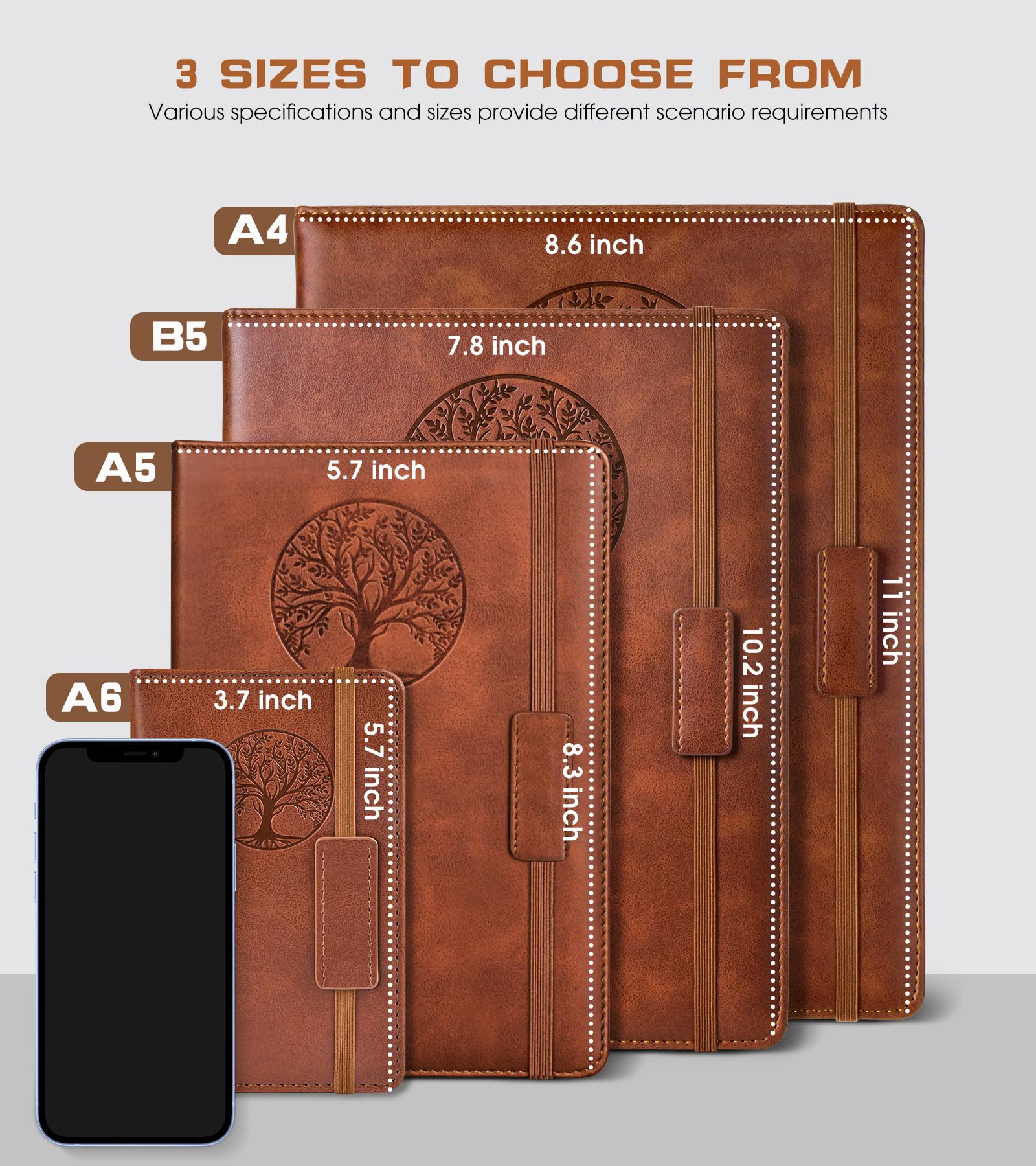 Biuwory Leather Journal Notebook,256 Thick Lined Pages,Hardcover 5.7"×8.3"