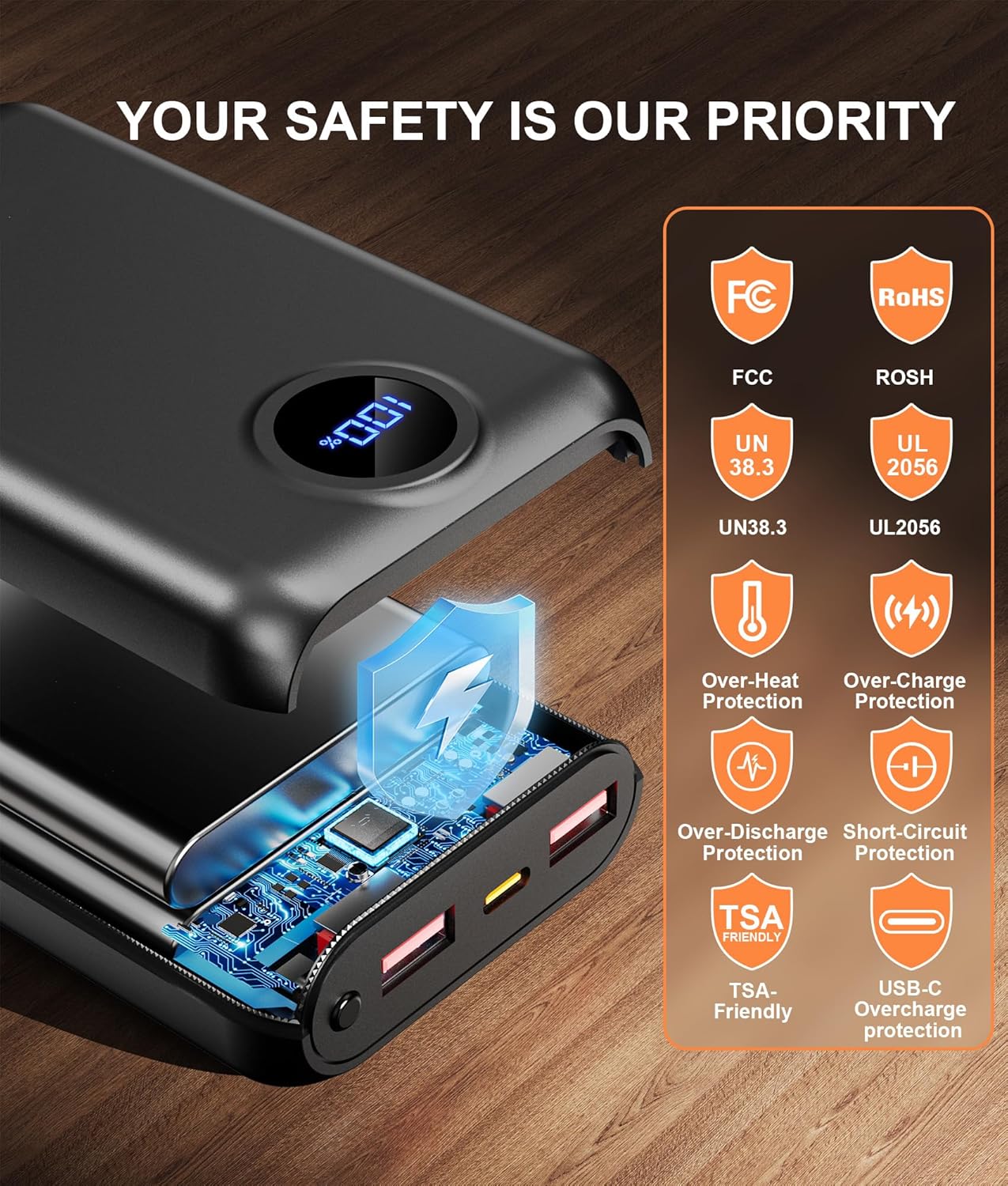 𝟓𝐕 𝟐𝟎𝟎𝟎𝟎𝐦𝐀𝐡 Heated Vest Battery Pack Compatible with Soleilwear USB Apparel, Portable Power Bank for Heated Vests Hoodies, Phones, Camping Chair with Digital Screen (NOT for DC 7.4V/12V)