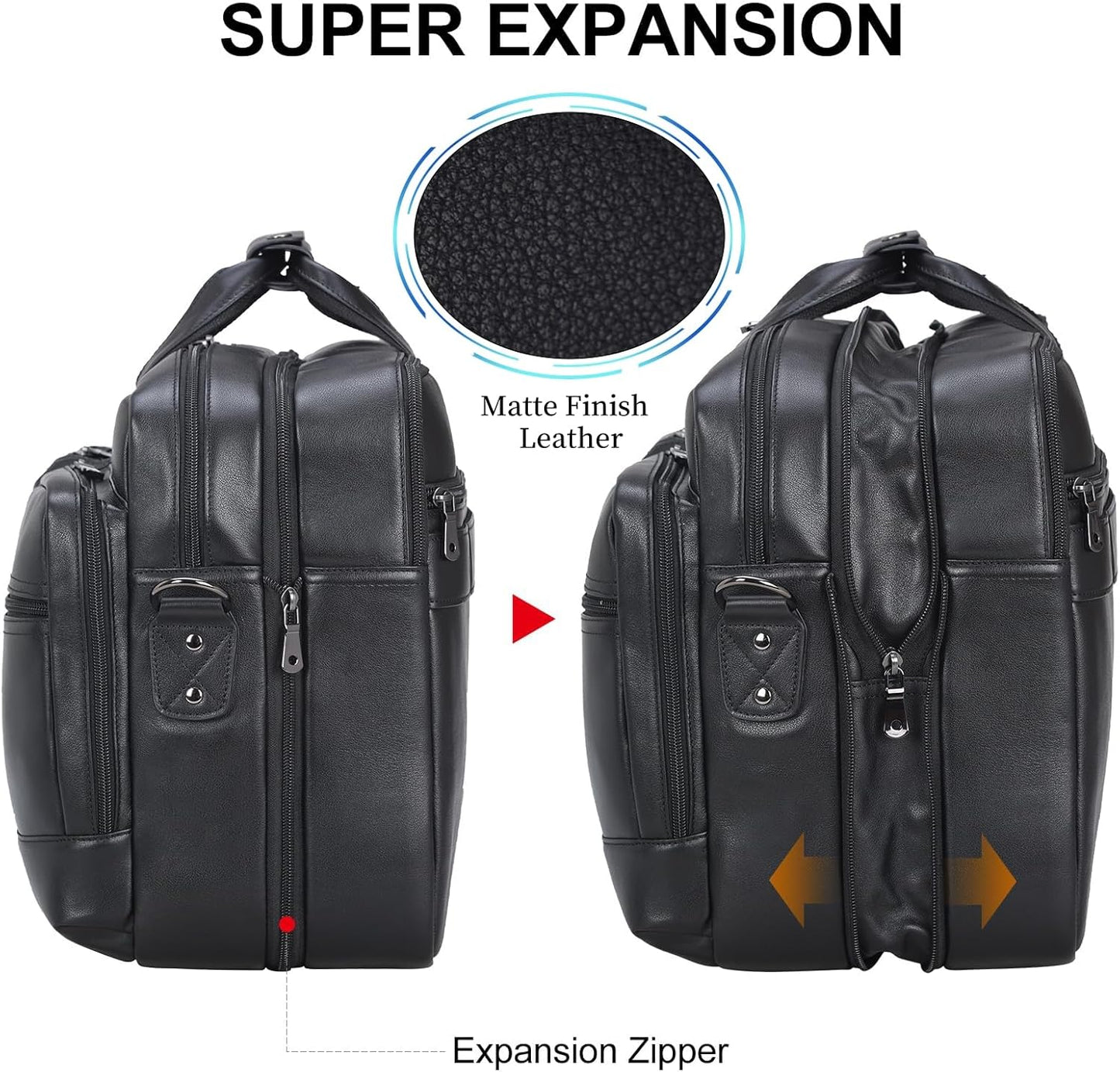 Leather Briefcase for Men Expandable Large 17 Inch Laptop Crossbody Shoulder Bag Business Travel
