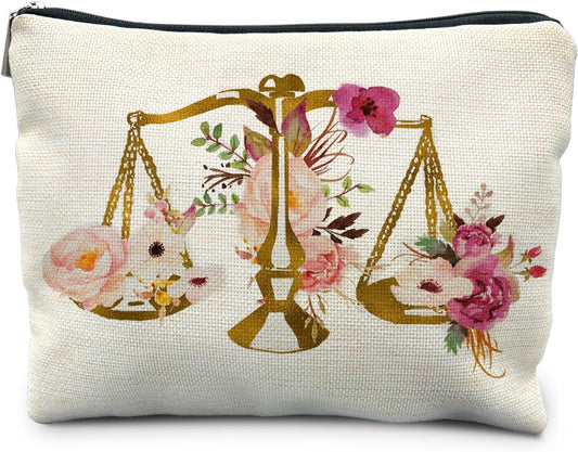 Lawyer Gifts for Women, Lawyer Floarl Scale Makeup Bag, Law Graduation Gifts, Future Lawyer Gifts, Gifts for Lawyers,Women in Law Cosmetic Bags Makeup Pouch