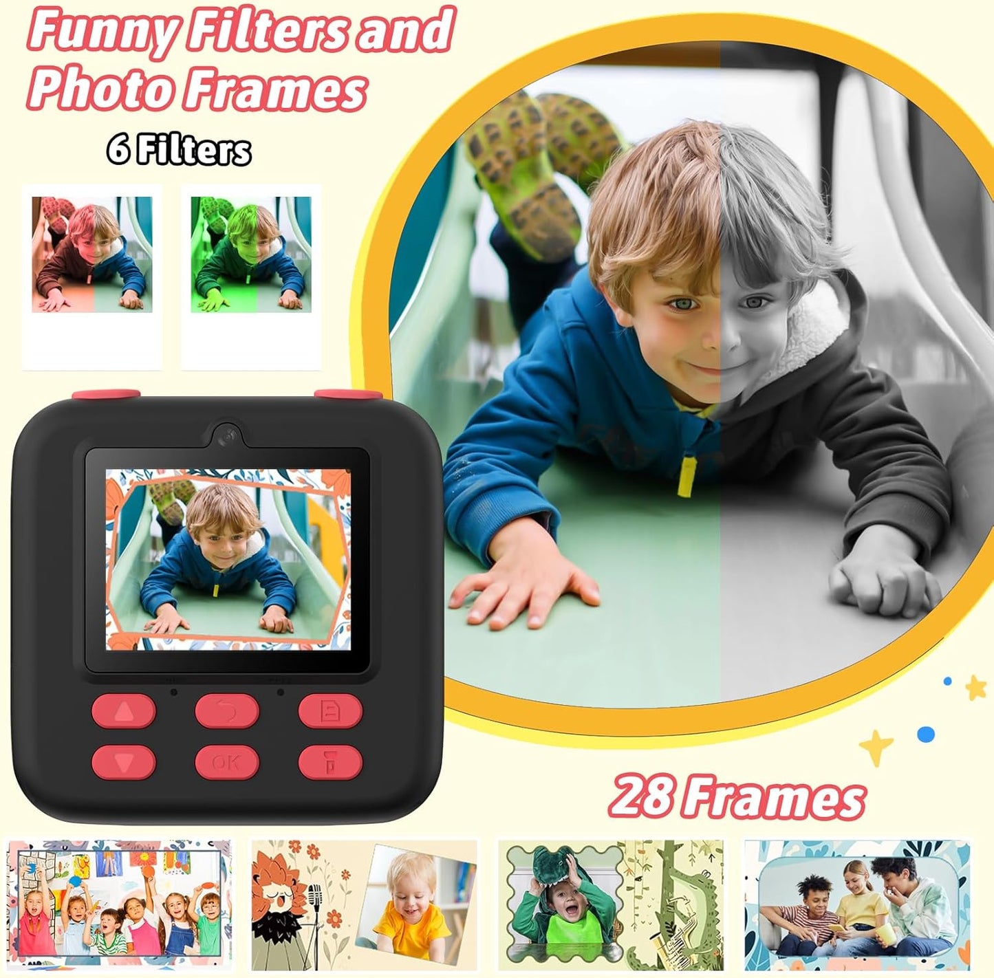 Kids Instant Digital Cameras for Boys and Girls, 1080P HD Dual-Lens Selfie Digital Camera with Print Paper & 32G Card, Christmas Birthday Gifts Toys for Toddler and Teenagers Age 3-16 Years Old