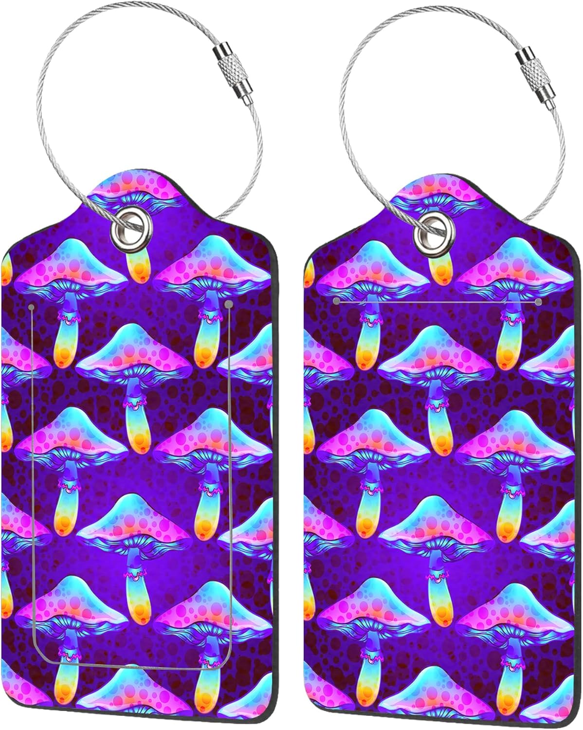 2 Pack Luggage Tag for Suitcase,Magic Mushrooms PU Leather Suitcase Tags Identifiers with Privacy Name Address Labels and Durable Steel Loop for Women Men Travel